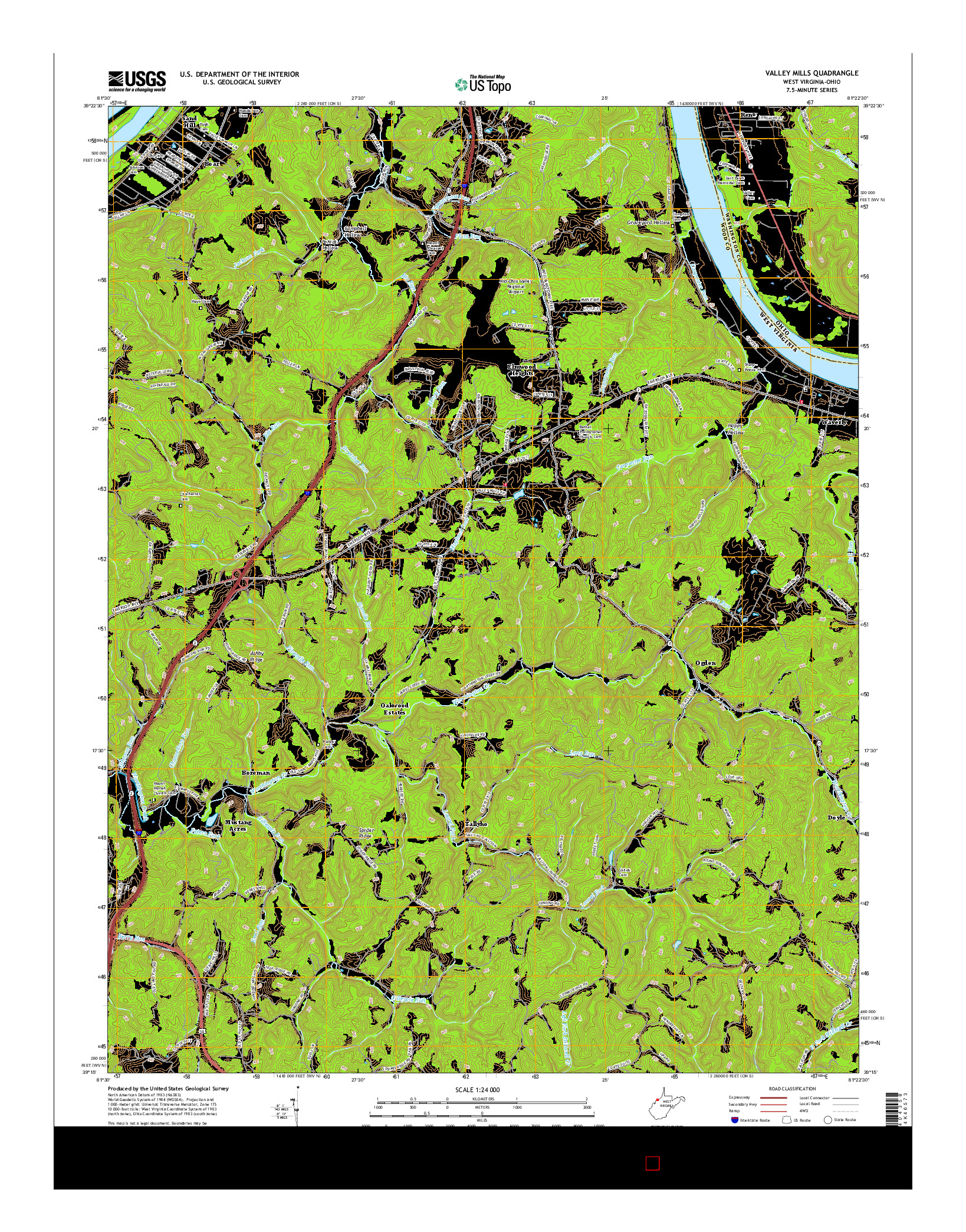 USGS US TOPO 7.5-MINUTE MAP FOR VALLEY MILLS, WV-OH 2016