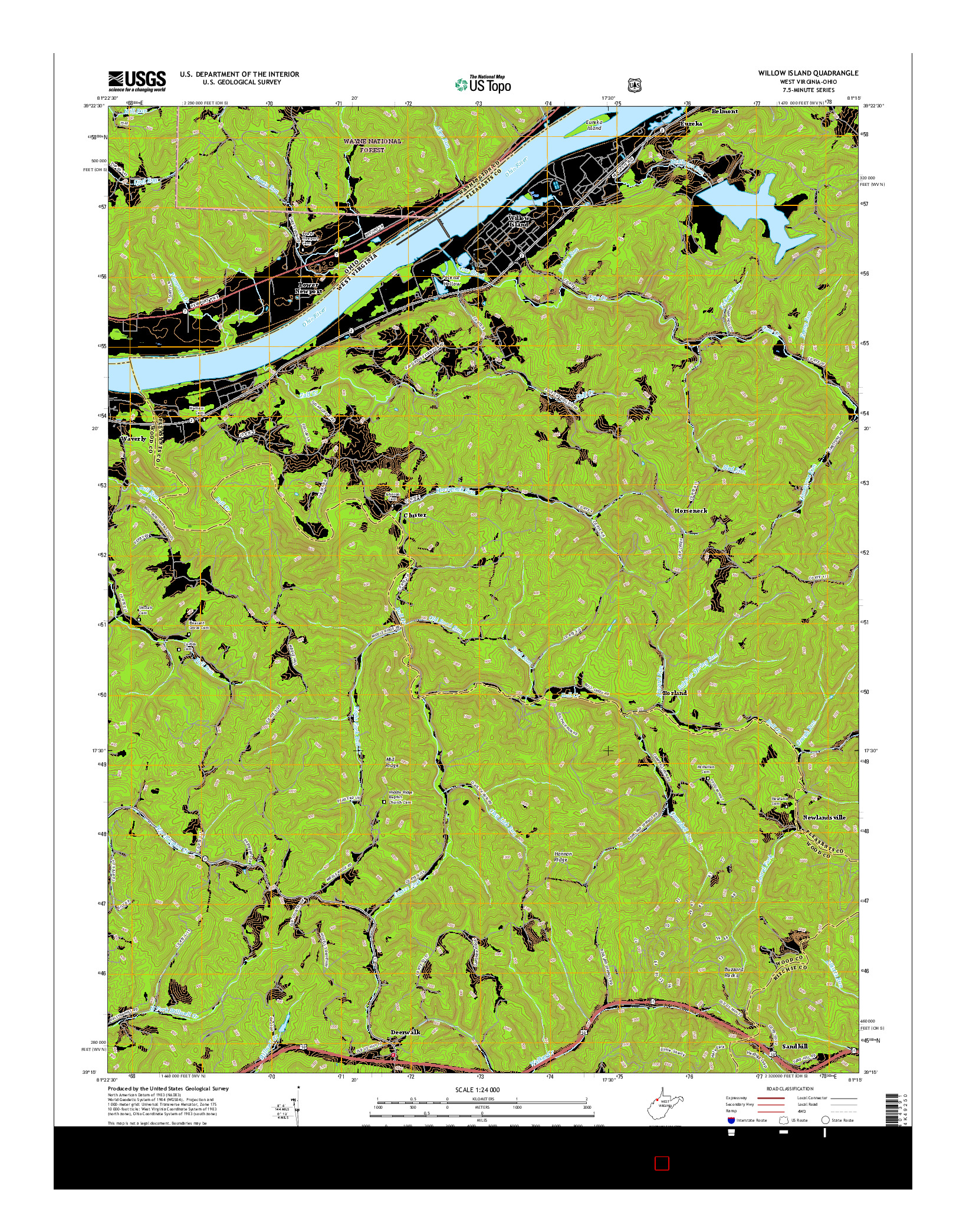 USGS US TOPO 7.5-MINUTE MAP FOR WILLOW ISLAND, WV-OH 2016