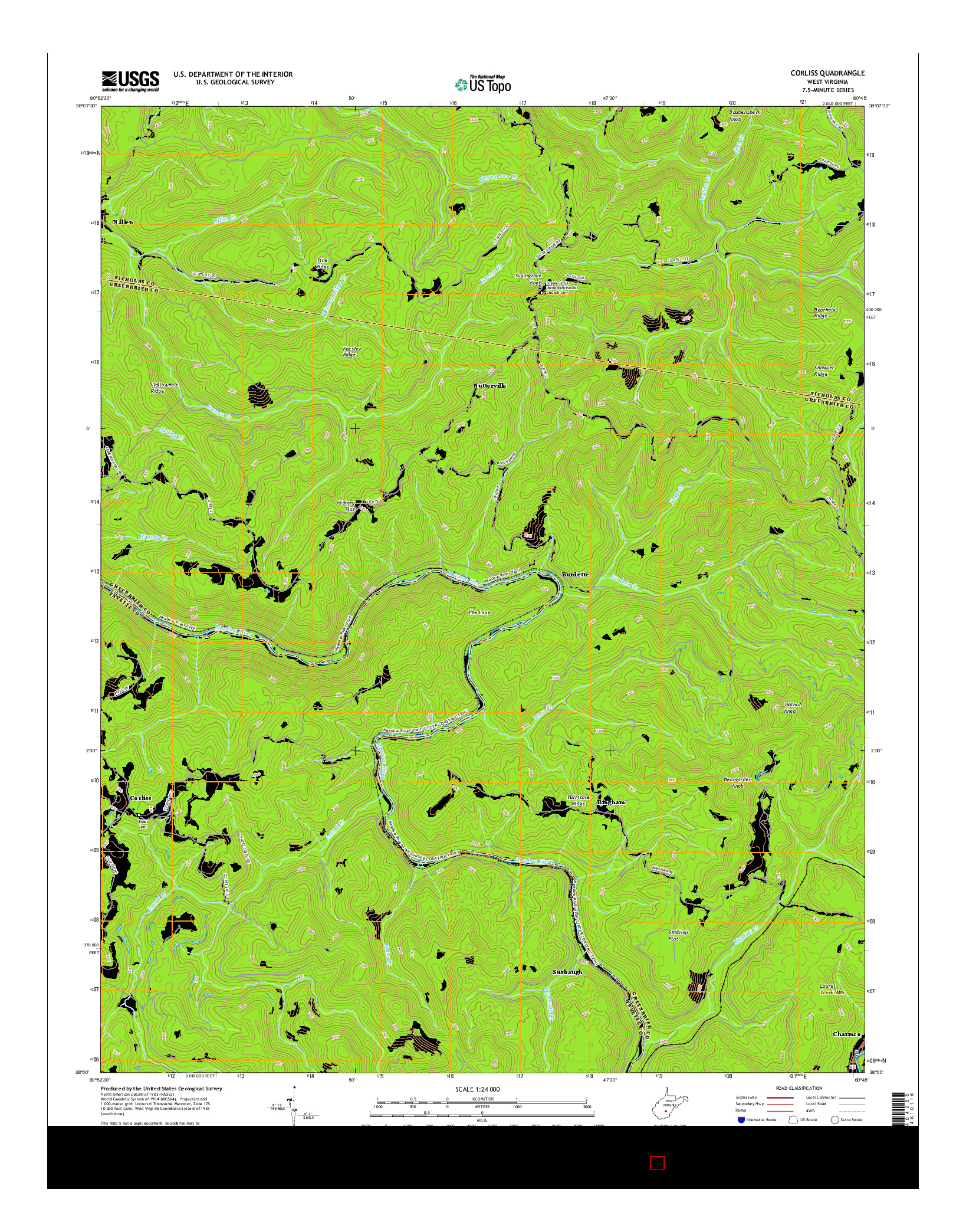 USGS US TOPO 7.5-MINUTE MAP FOR CORLISS, WV 2016