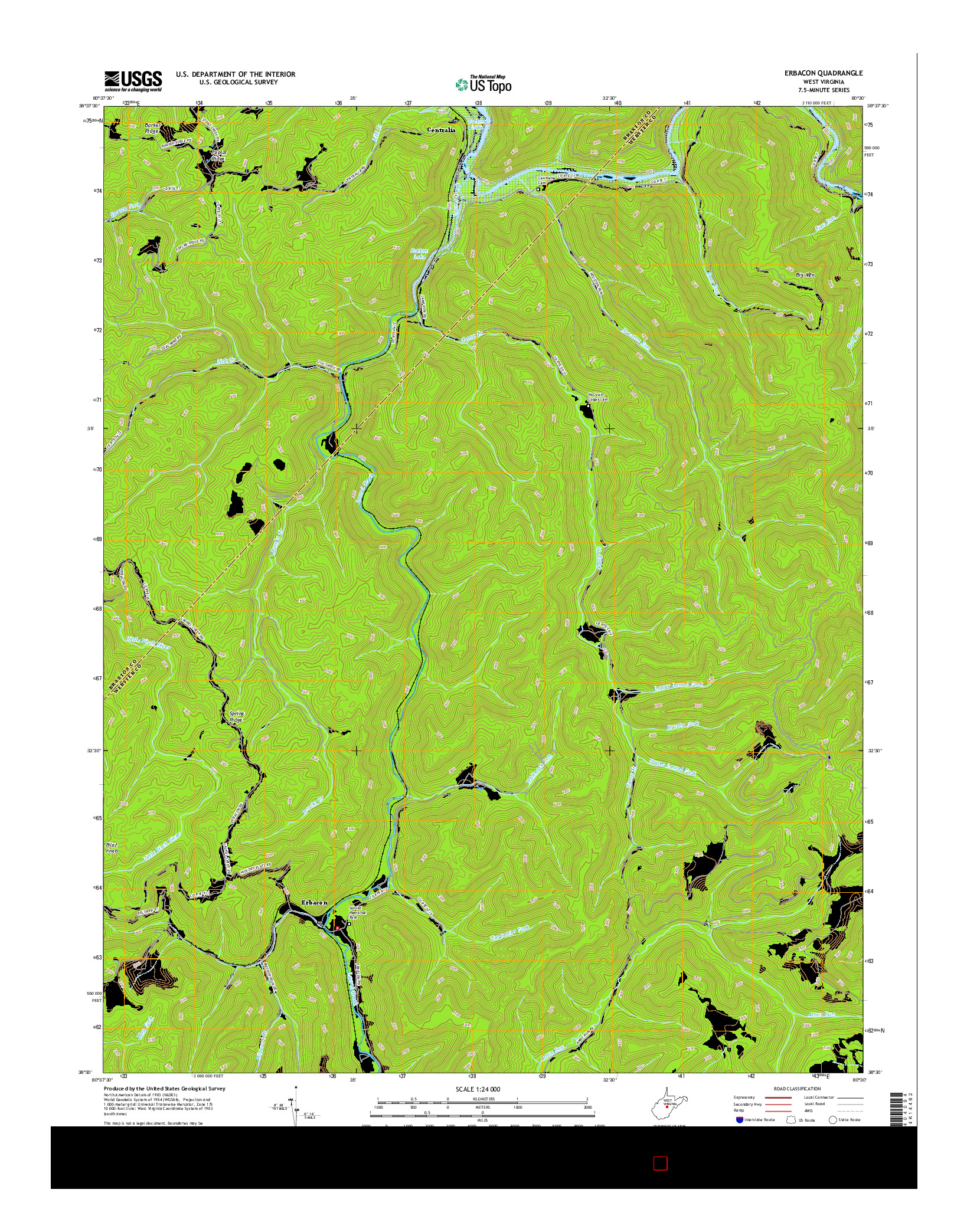 USGS US TOPO 7.5-MINUTE MAP FOR ERBACON, WV 2016
