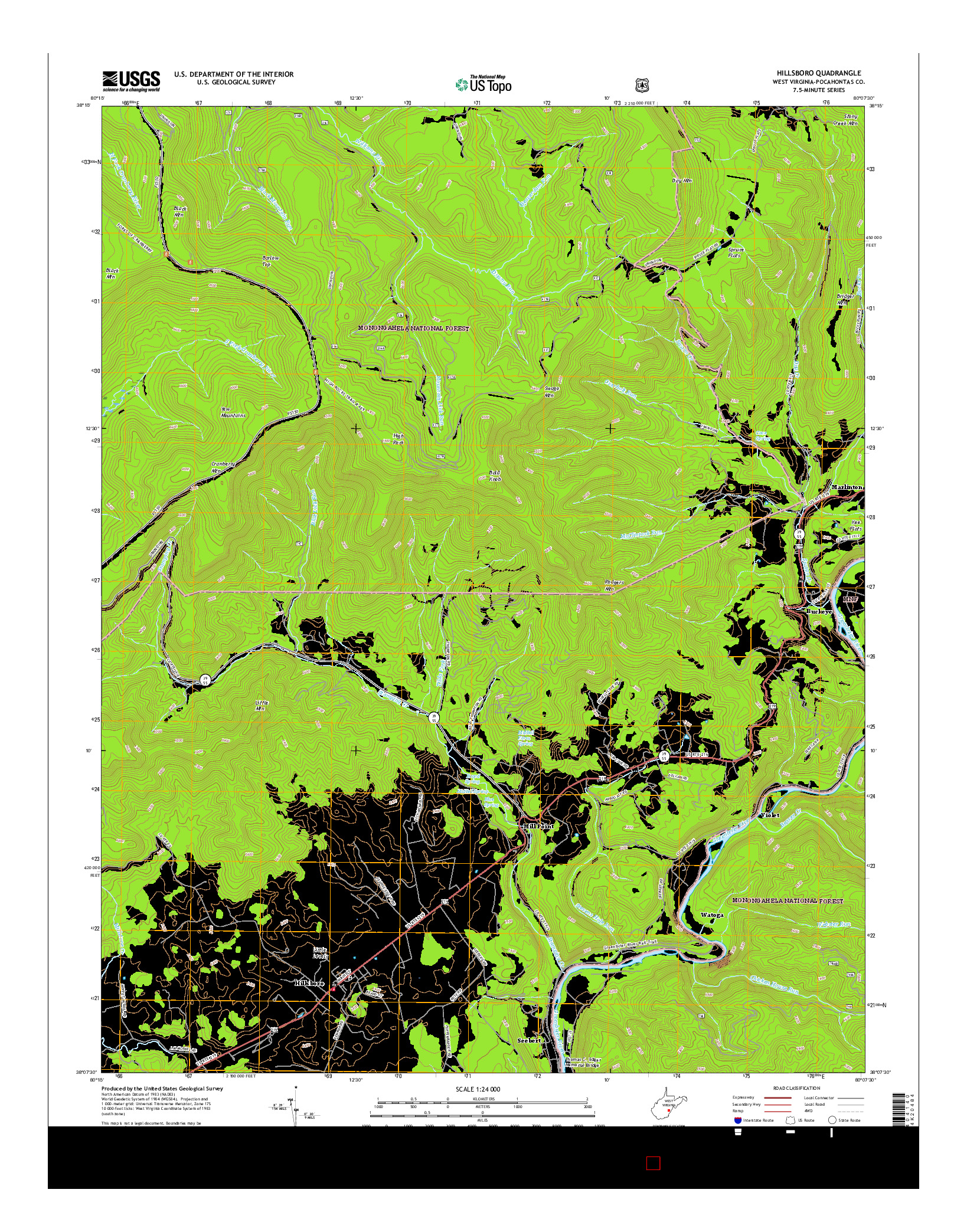 USGS US TOPO 7.5-MINUTE MAP FOR HILLSBORO, WV 2016