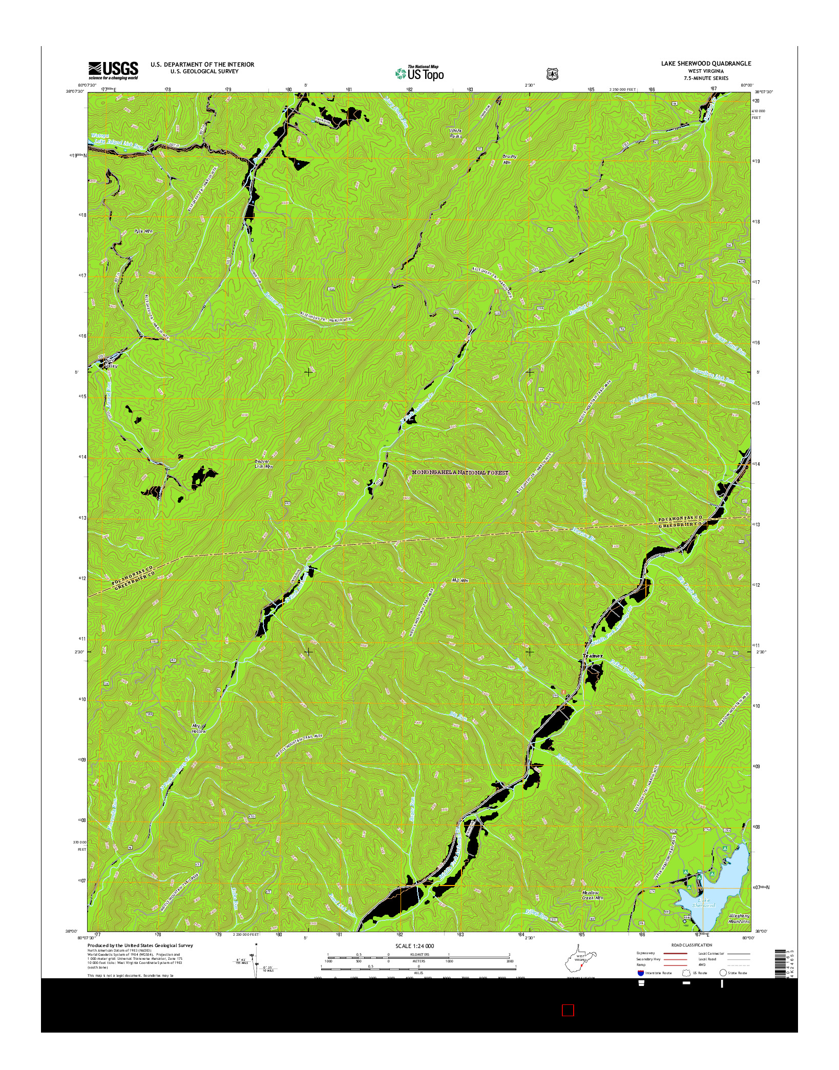 USGS US TOPO 7.5-MINUTE MAP FOR LAKE SHERWOOD, WV 2016