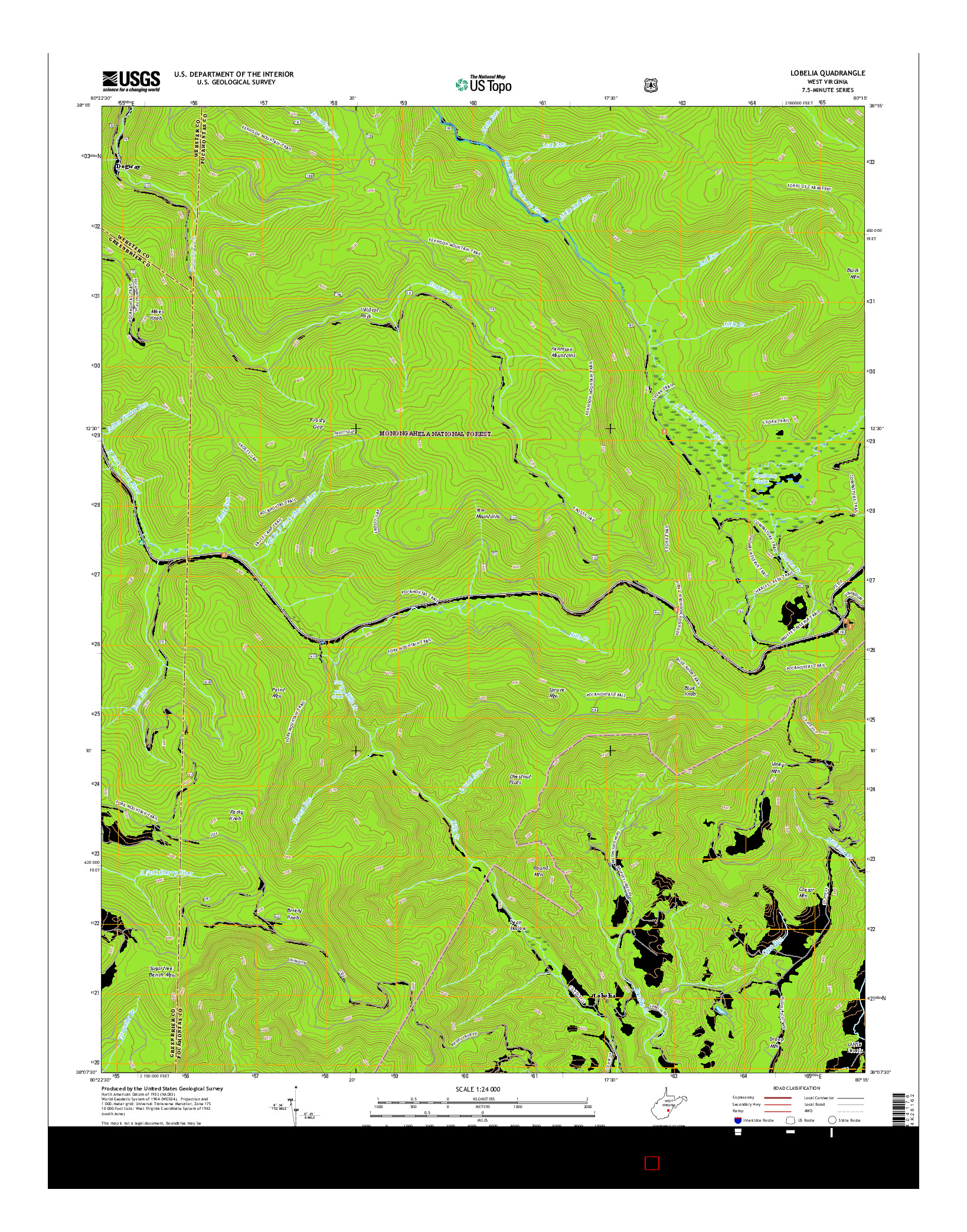 USGS US TOPO 7.5-MINUTE MAP FOR LOBELIA, WV 2016