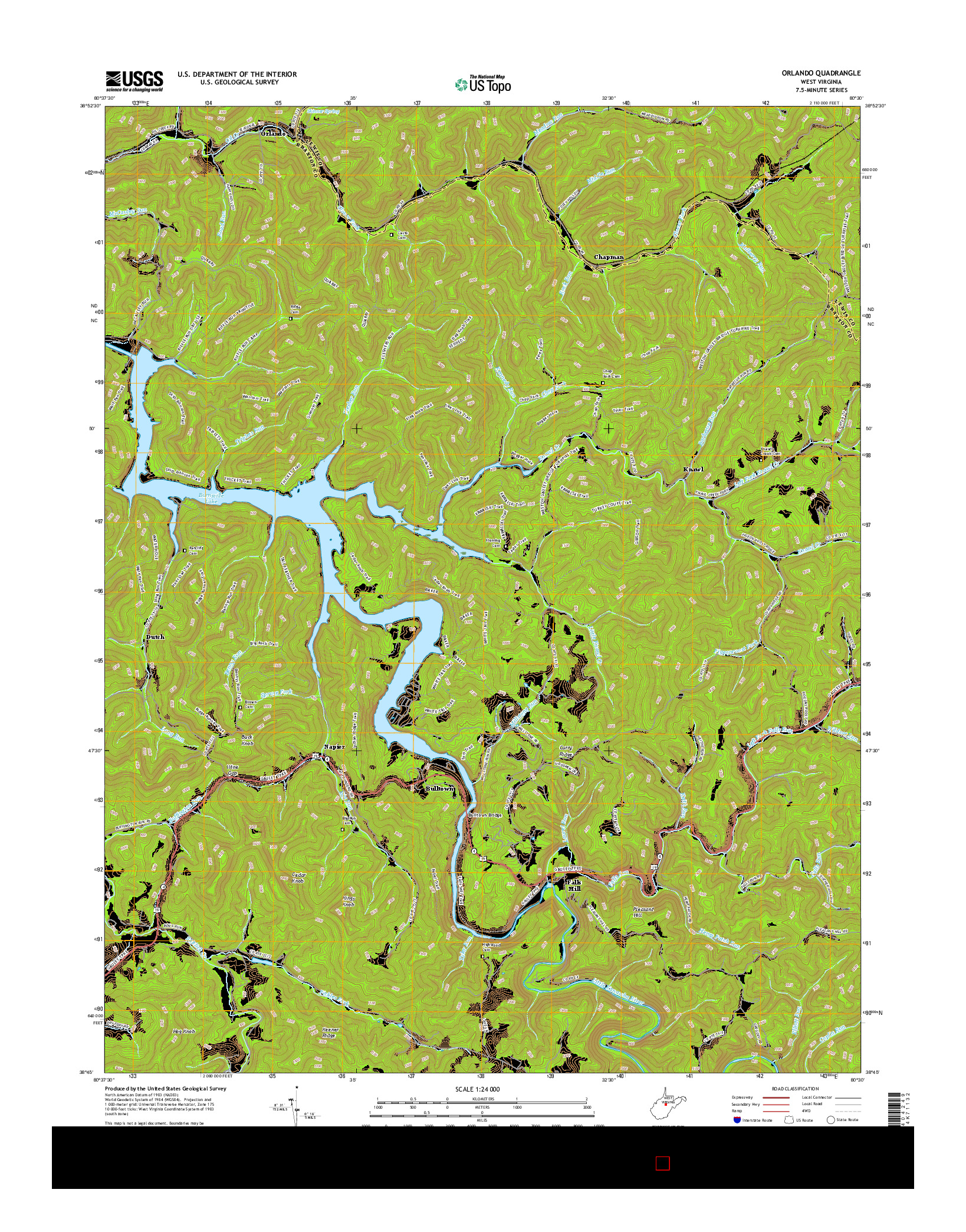 USGS US TOPO 7.5-MINUTE MAP FOR ORLANDO, WV 2016