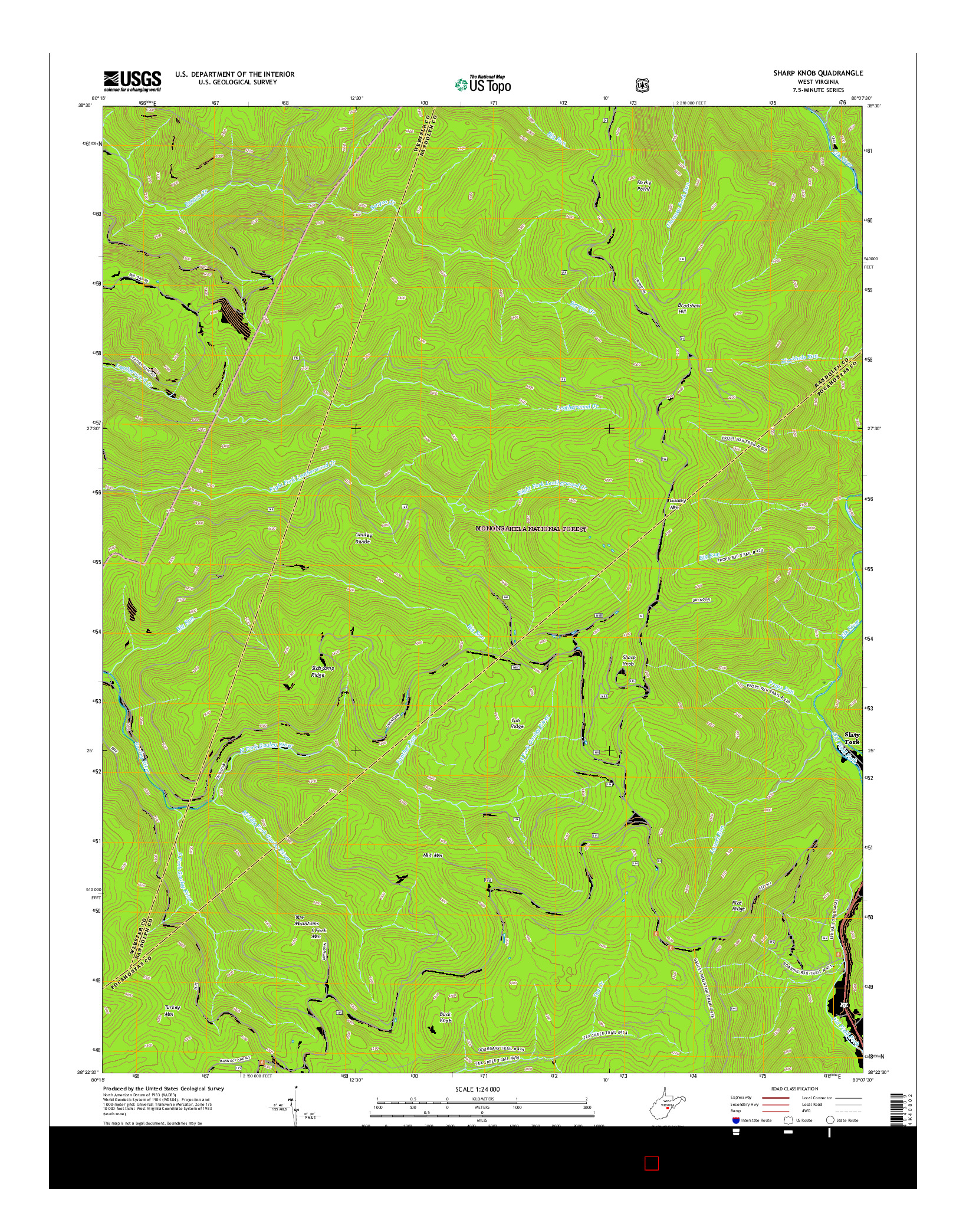 USGS US TOPO 7.5-MINUTE MAP FOR SHARP KNOB, WV 2016