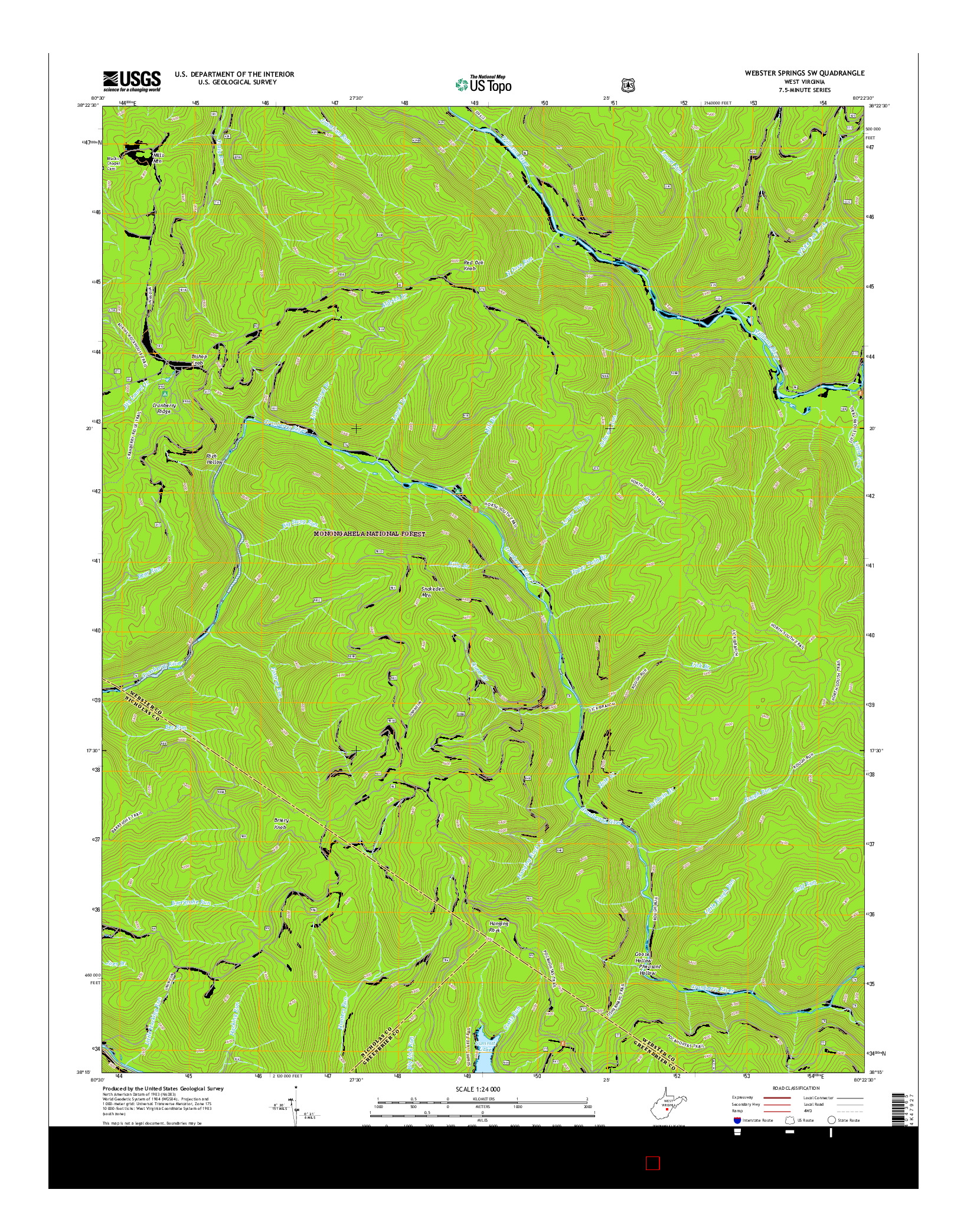 USGS US TOPO 7.5-MINUTE MAP FOR WEBSTER SPRINGS SW, WV 2016