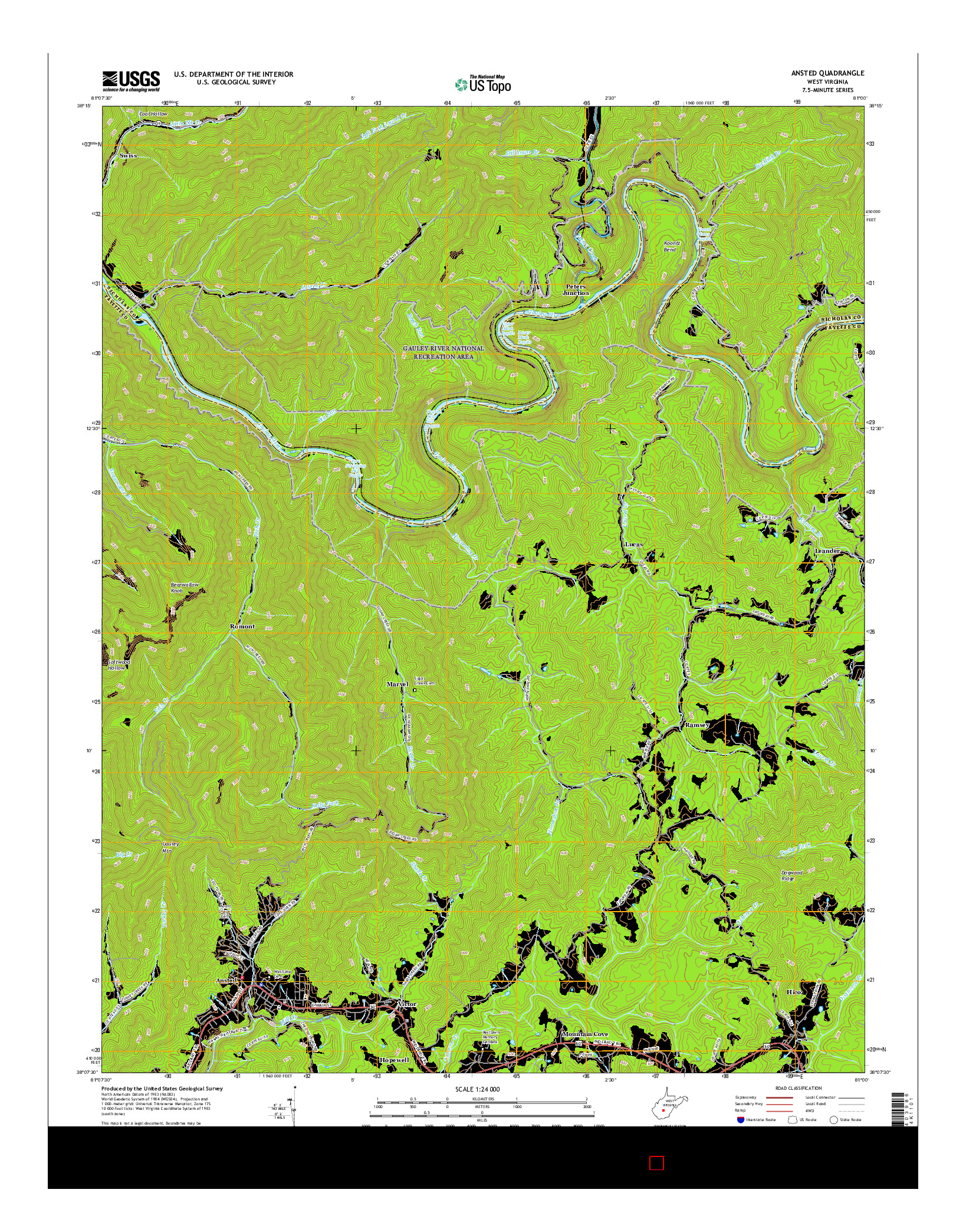 USGS US TOPO 7.5-MINUTE MAP FOR ANSTED, WV 2016