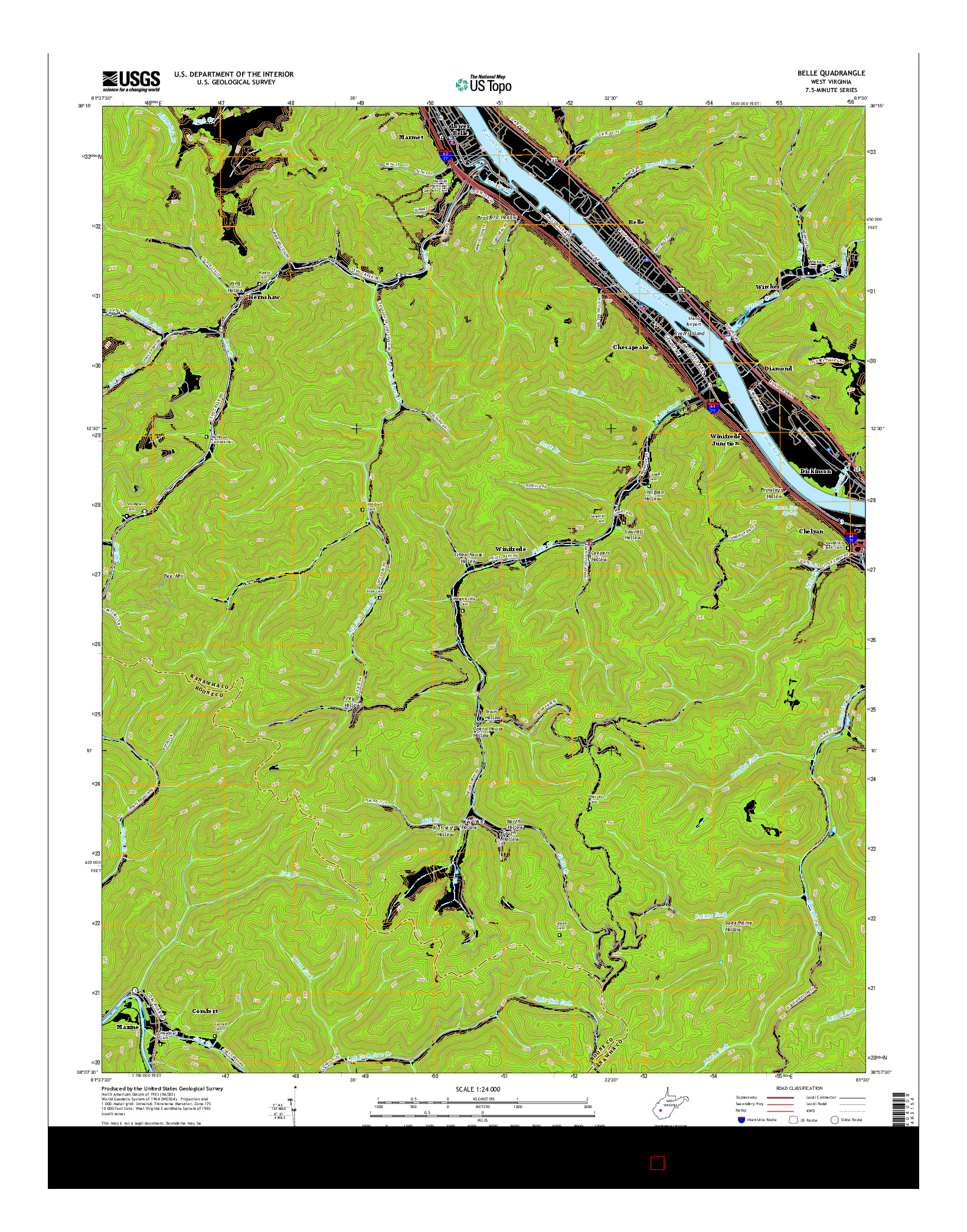 USGS US TOPO 7.5-MINUTE MAP FOR BELLE, WV 2016