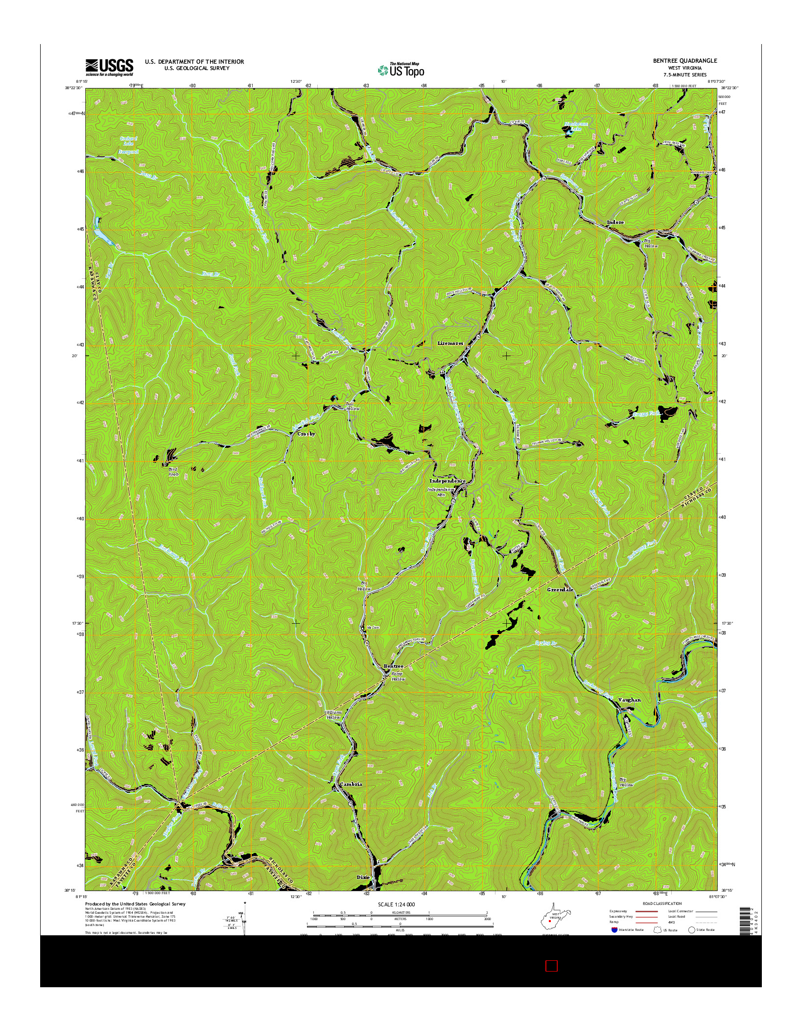 USGS US TOPO 7.5-MINUTE MAP FOR BENTREE, WV 2016