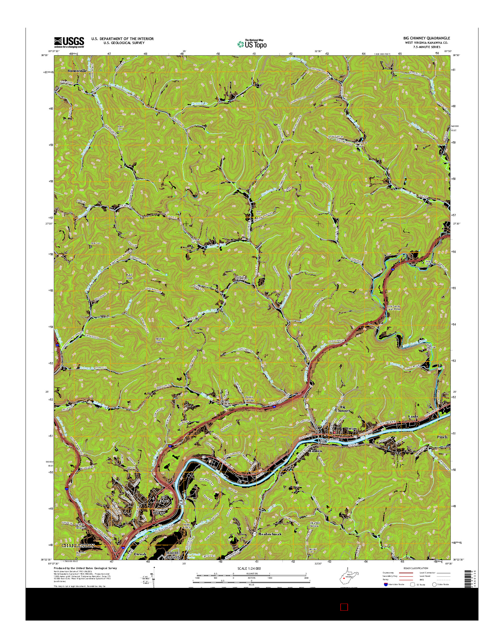 USGS US TOPO 7.5-MINUTE MAP FOR BIG CHIMNEY, WV 2016