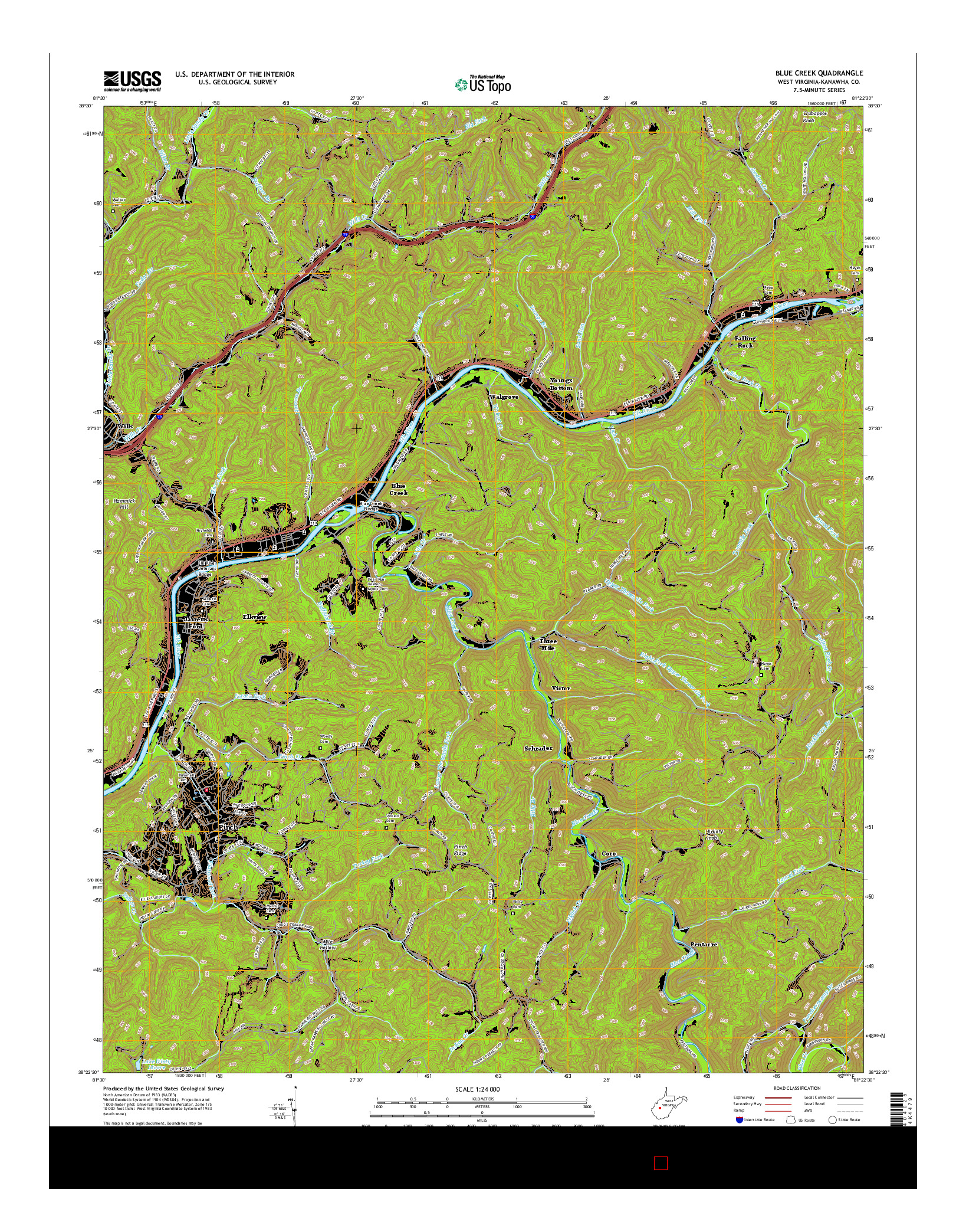USGS US TOPO 7.5-MINUTE MAP FOR BLUE CREEK, WV 2016