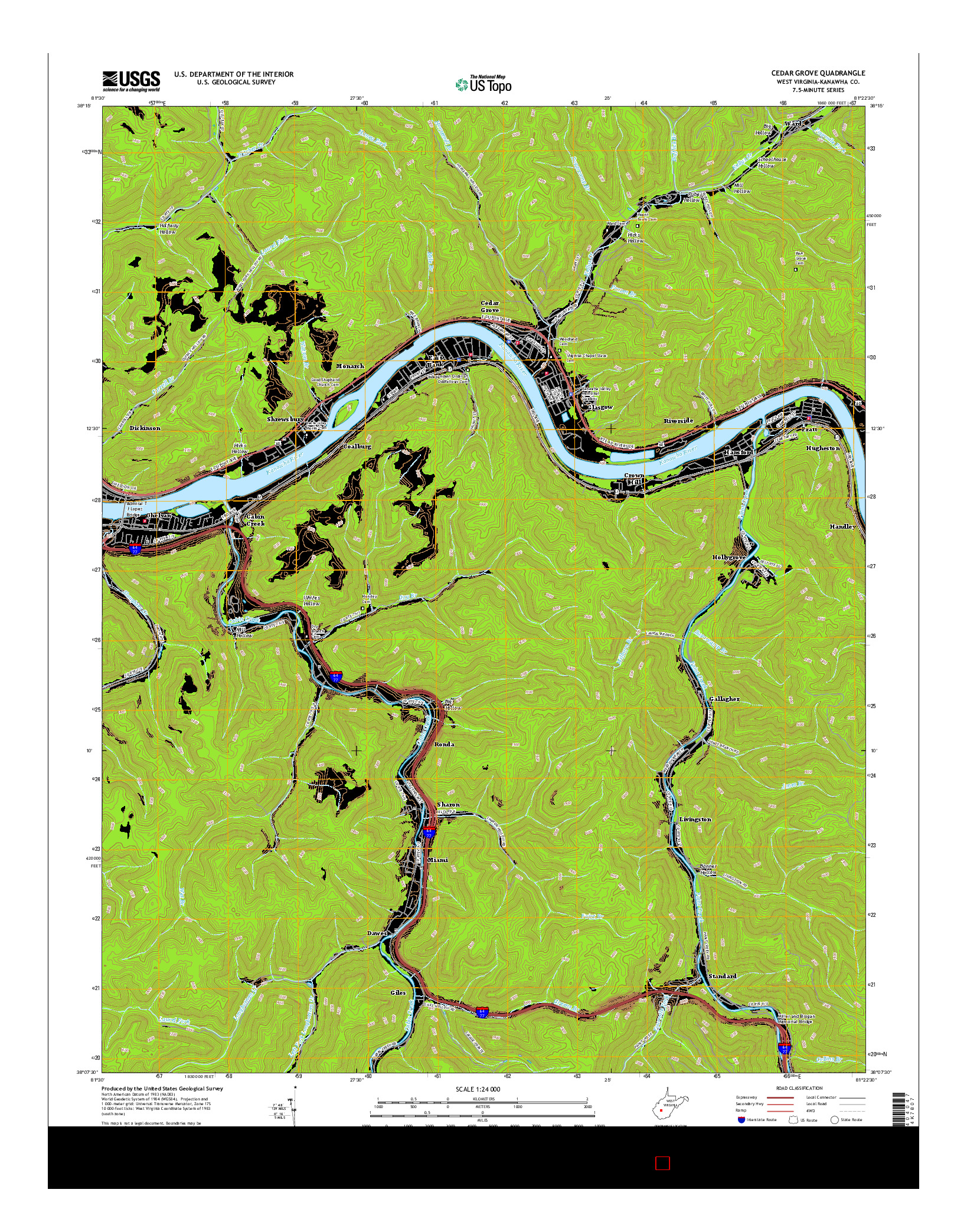 USGS US TOPO 7.5-MINUTE MAP FOR CEDAR GROVE, WV 2016