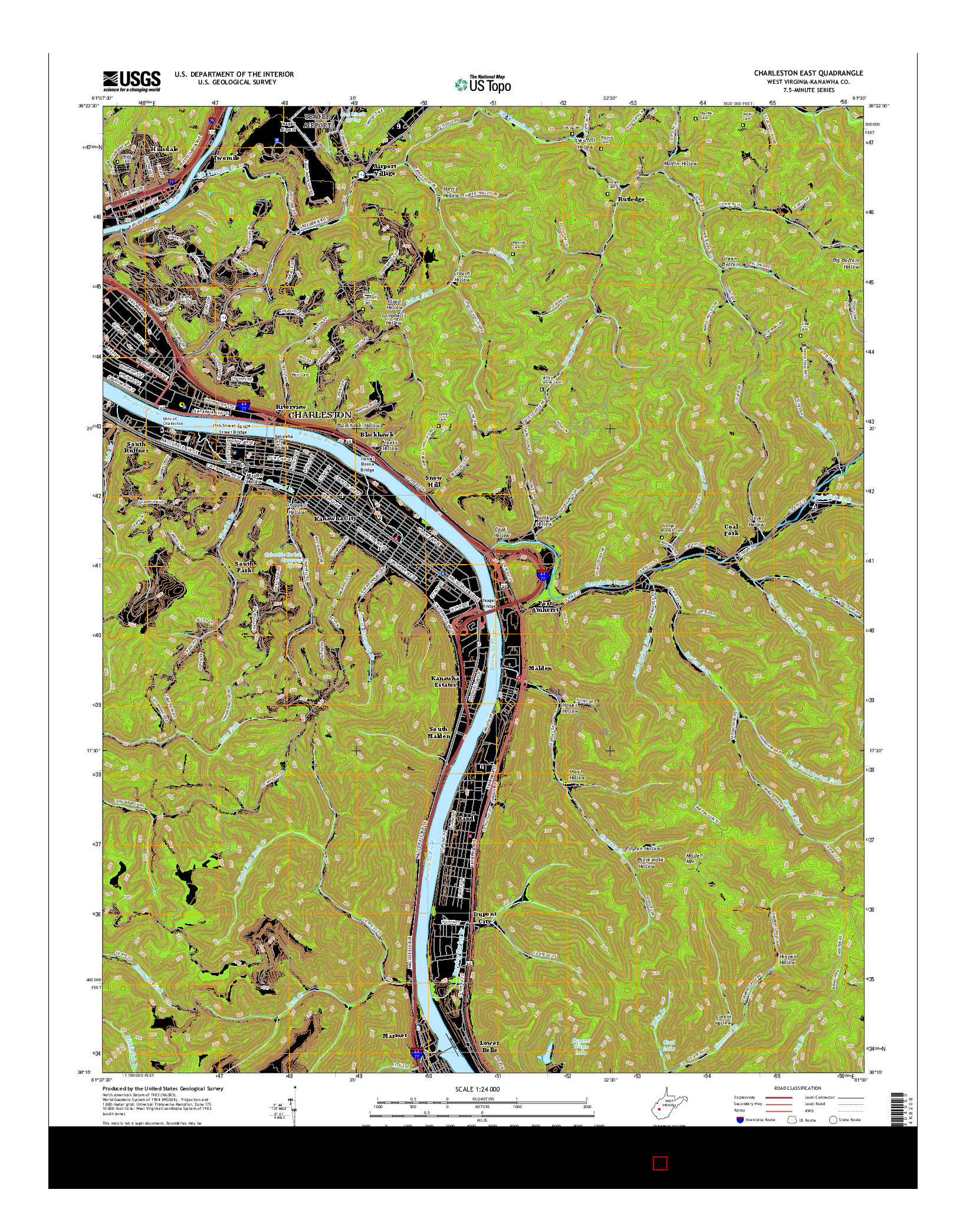 USGS US TOPO 7.5-MINUTE MAP FOR CHARLESTON EAST, WV 2016