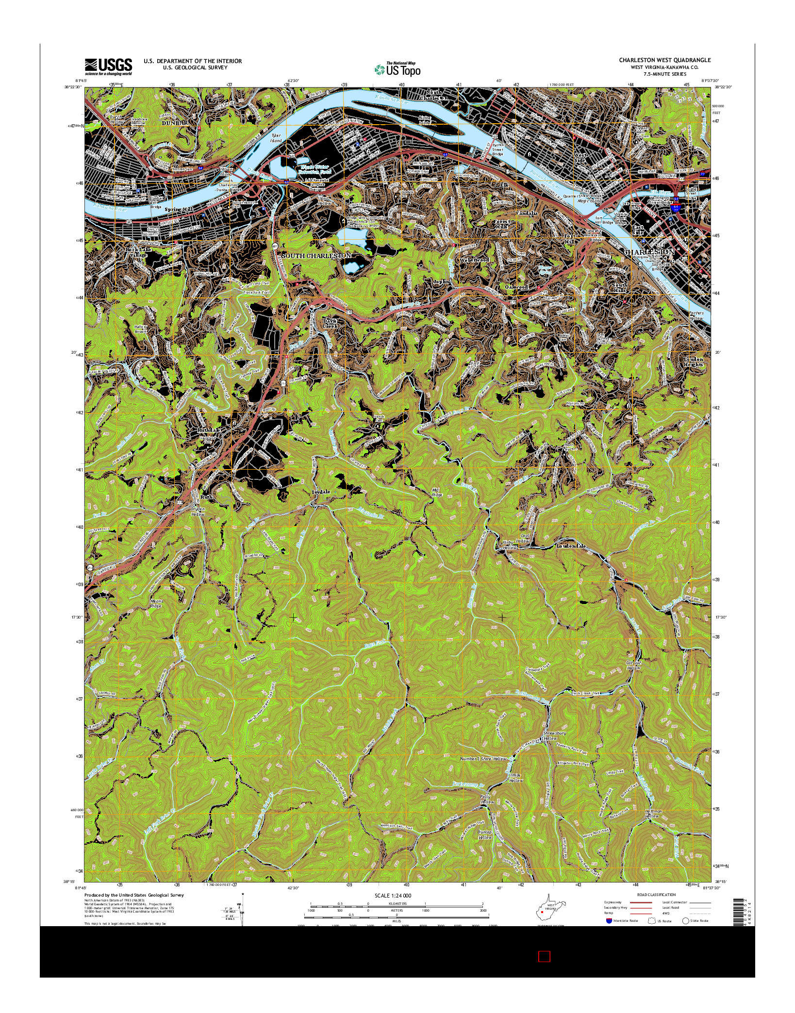 USGS US TOPO 7.5-MINUTE MAP FOR CHARLESTON WEST, WV 2016