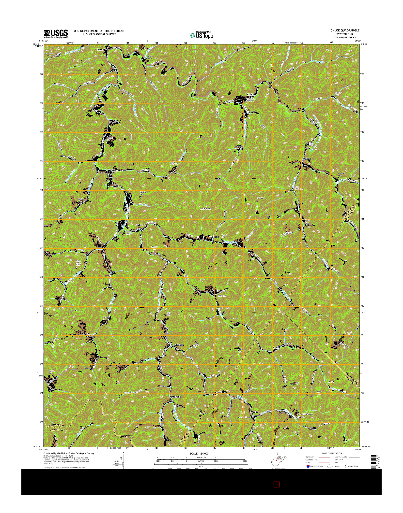 USGS US TOPO 7.5-MINUTE MAP FOR CHLOE, WV 2016