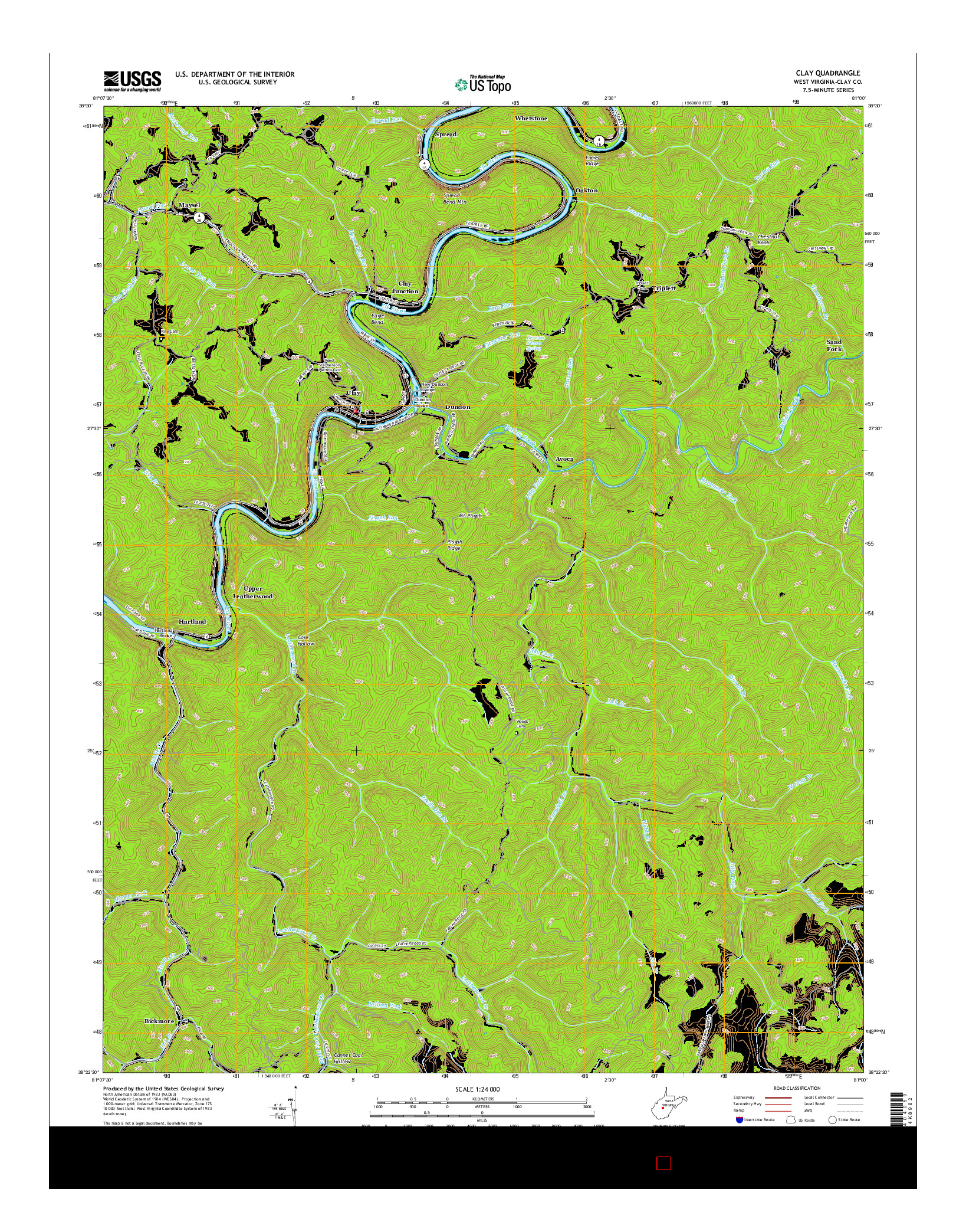 USGS US TOPO 7.5-MINUTE MAP FOR CLAY, WV 2016