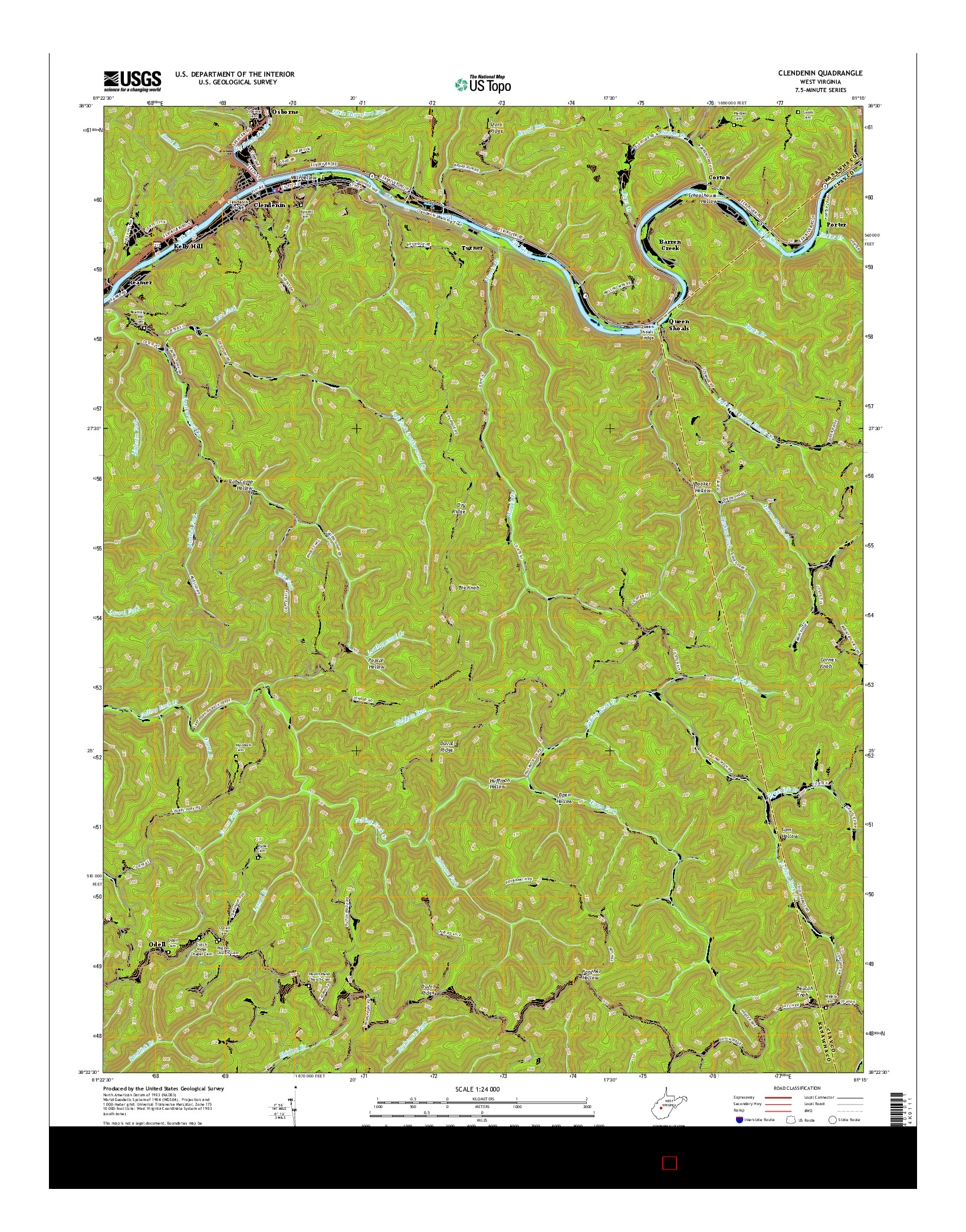 USGS US TOPO 7.5-MINUTE MAP FOR CLENDENIN, WV 2016