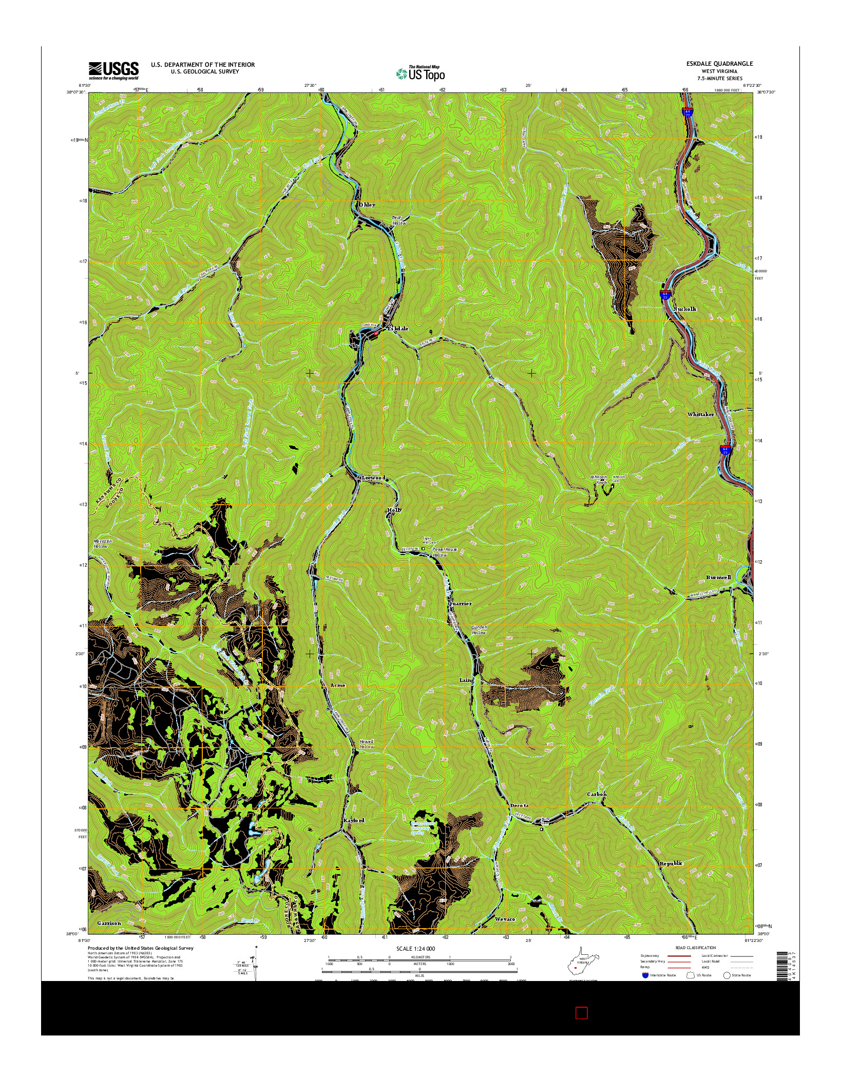 USGS US TOPO 7.5-MINUTE MAP FOR ESKDALE, WV 2016