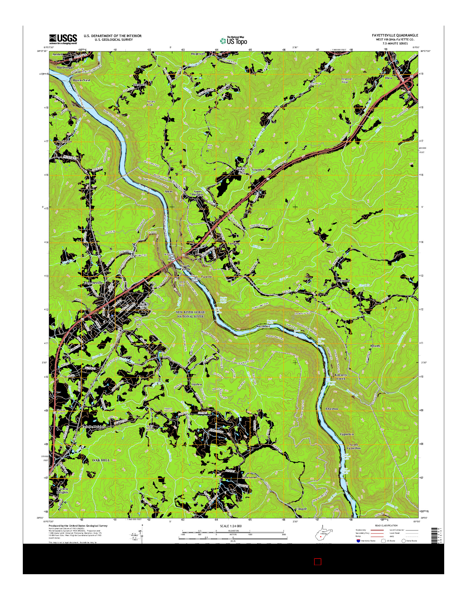 USGS US TOPO 7.5-MINUTE MAP FOR FAYETTEVILLE, WV 2016
