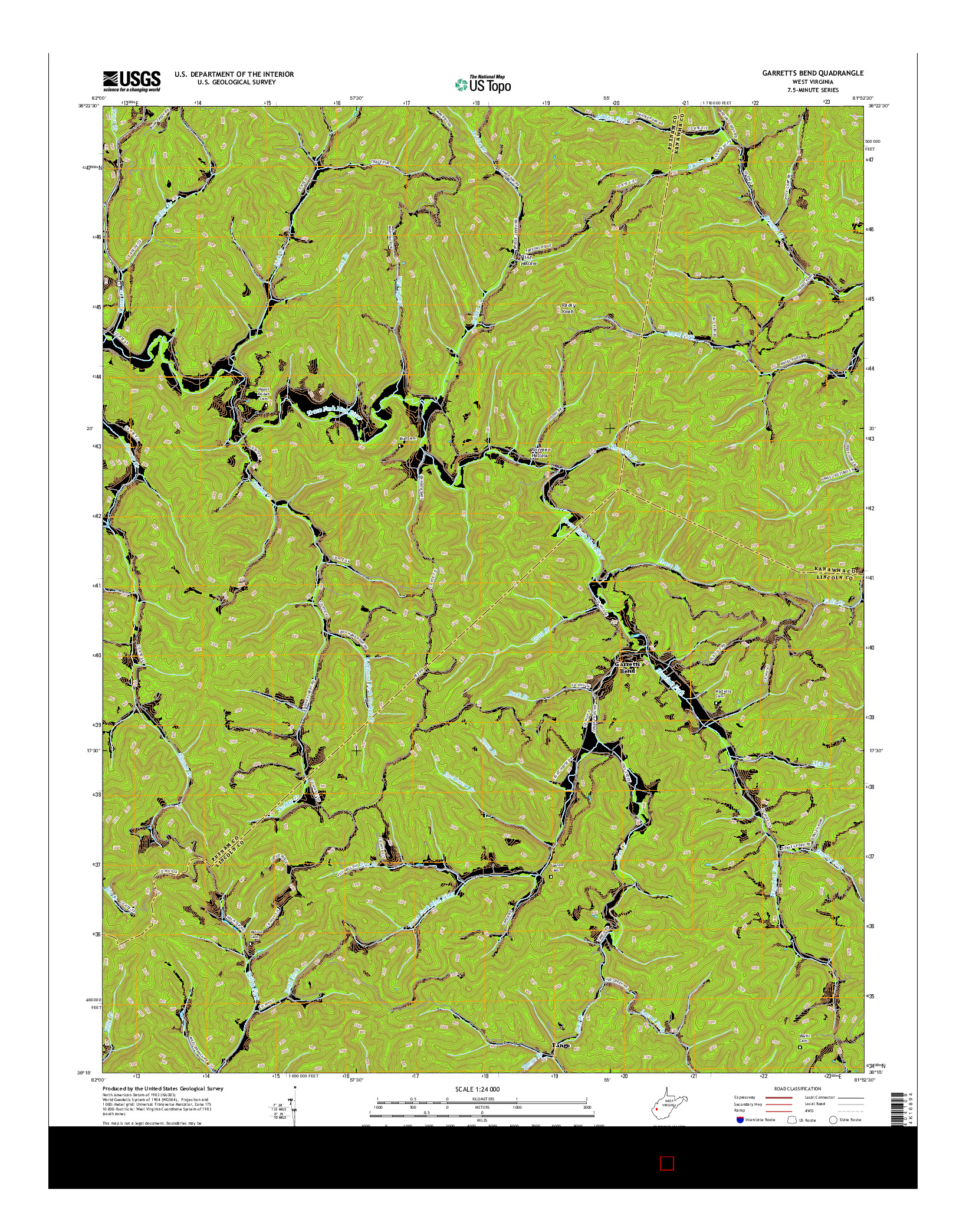 USGS US TOPO 7.5-MINUTE MAP FOR GARRETTS BEND, WV 2016