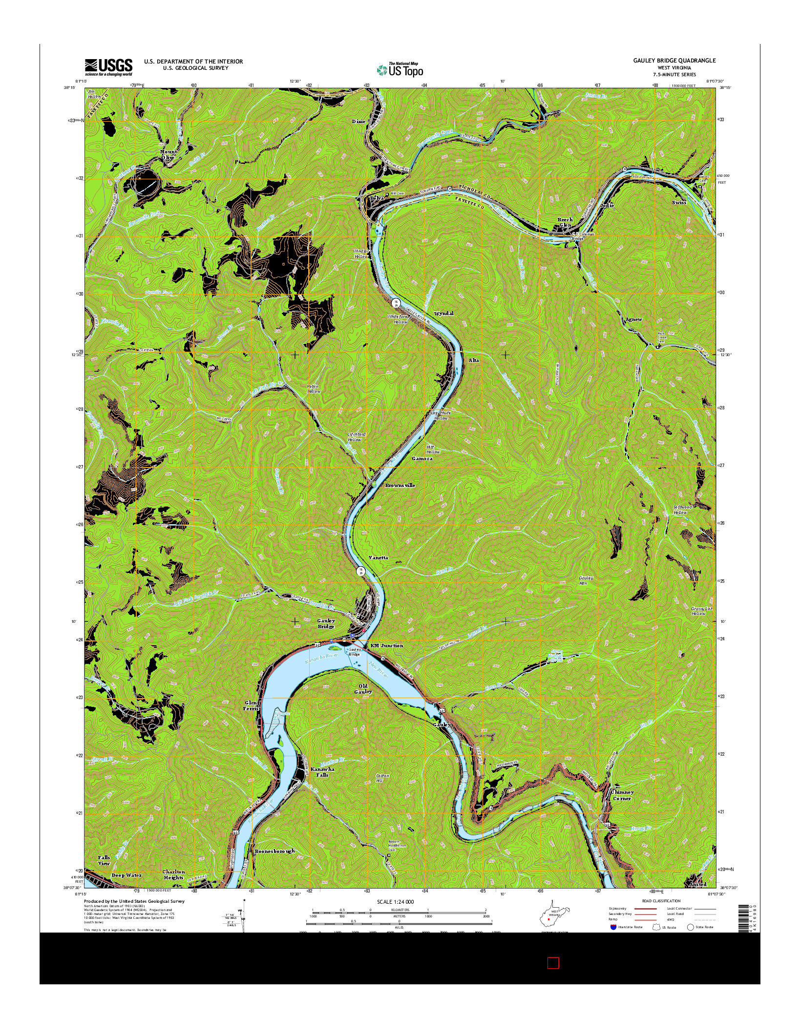USGS US TOPO 7.5-MINUTE MAP FOR GAULEY BRIDGE, WV 2016