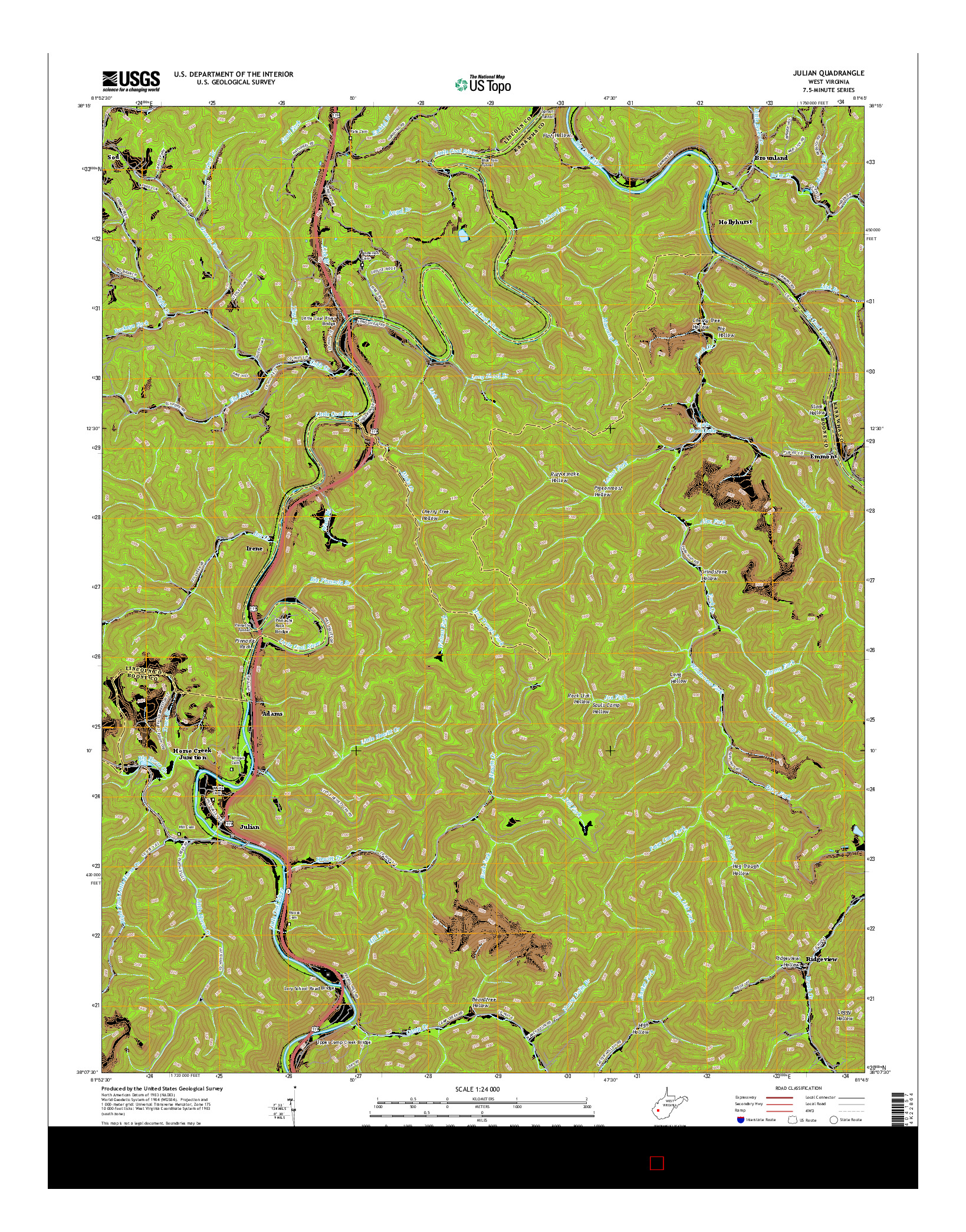 USGS US TOPO 7.5-MINUTE MAP FOR JULIAN, WV 2016