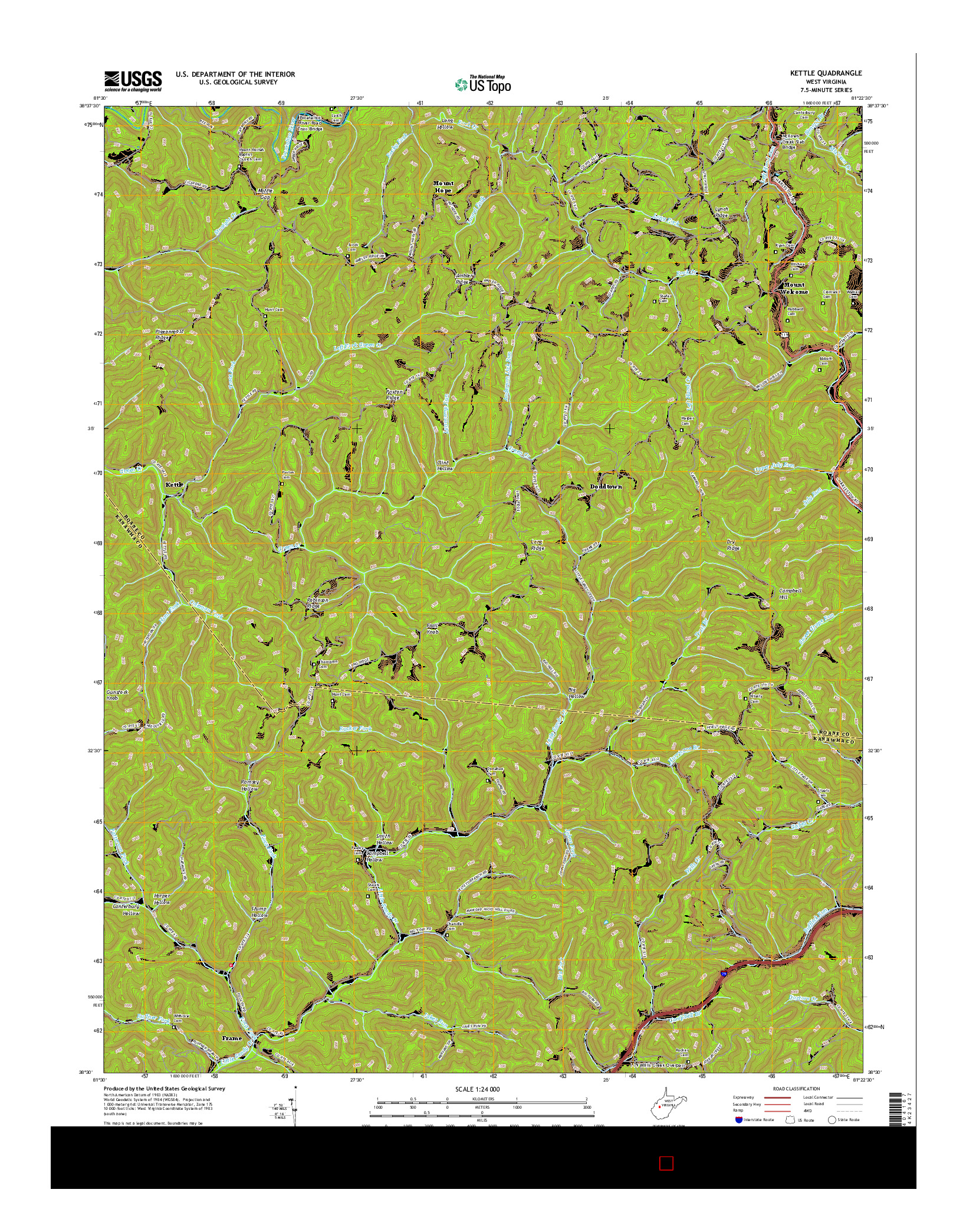 USGS US TOPO 7.5-MINUTE MAP FOR KETTLE, WV 2016