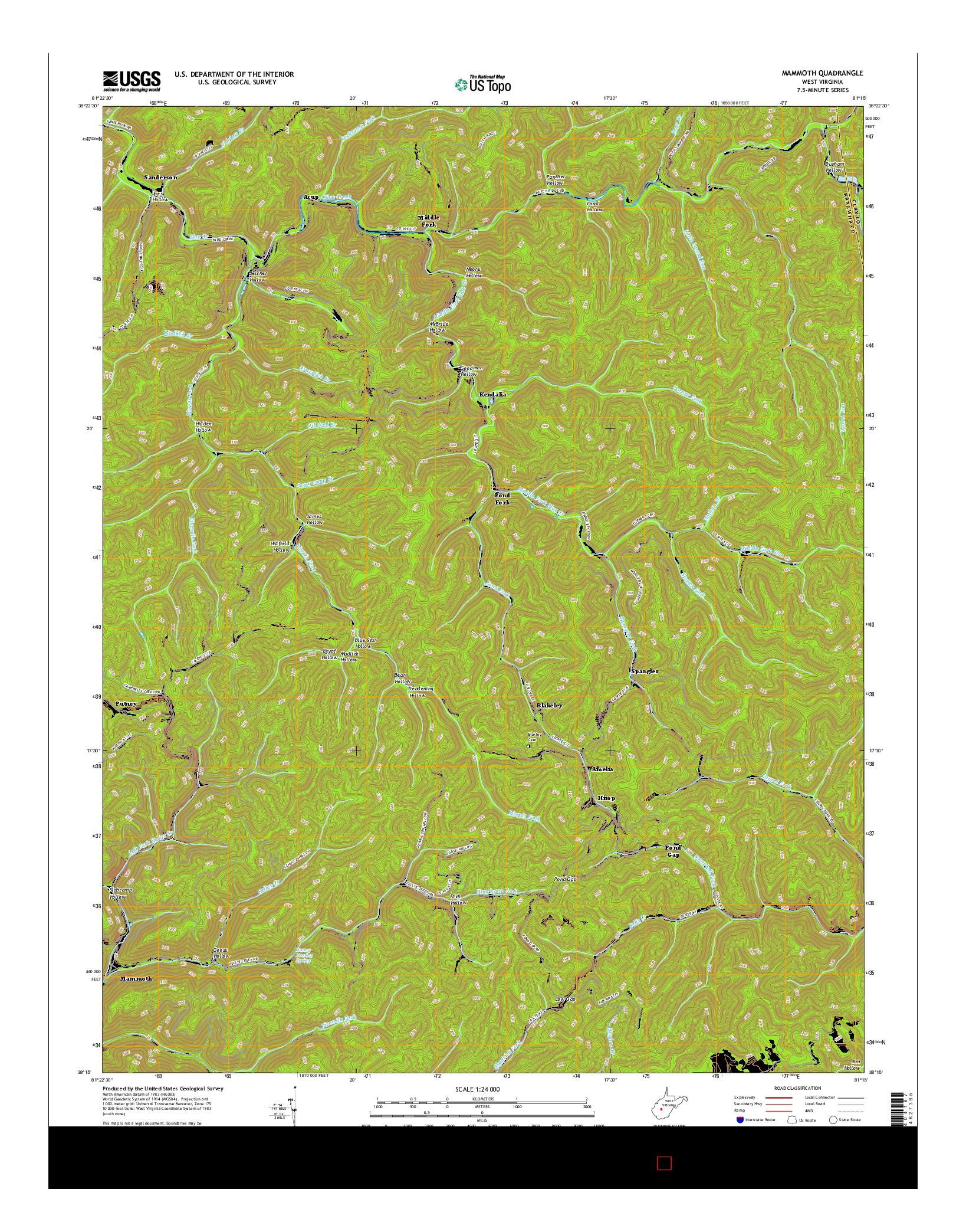 USGS US TOPO 7.5-MINUTE MAP FOR MAMMOTH, WV 2016