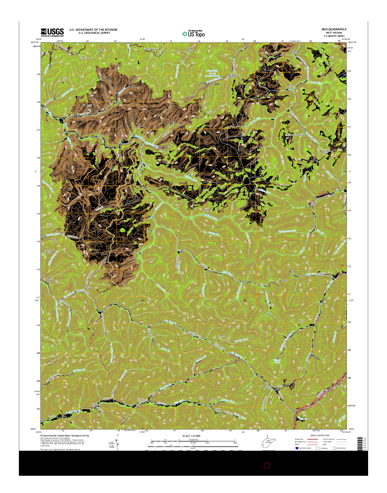 USGS US TOPO 7.5-MINUTE MAP FOR MUD, WV 2016