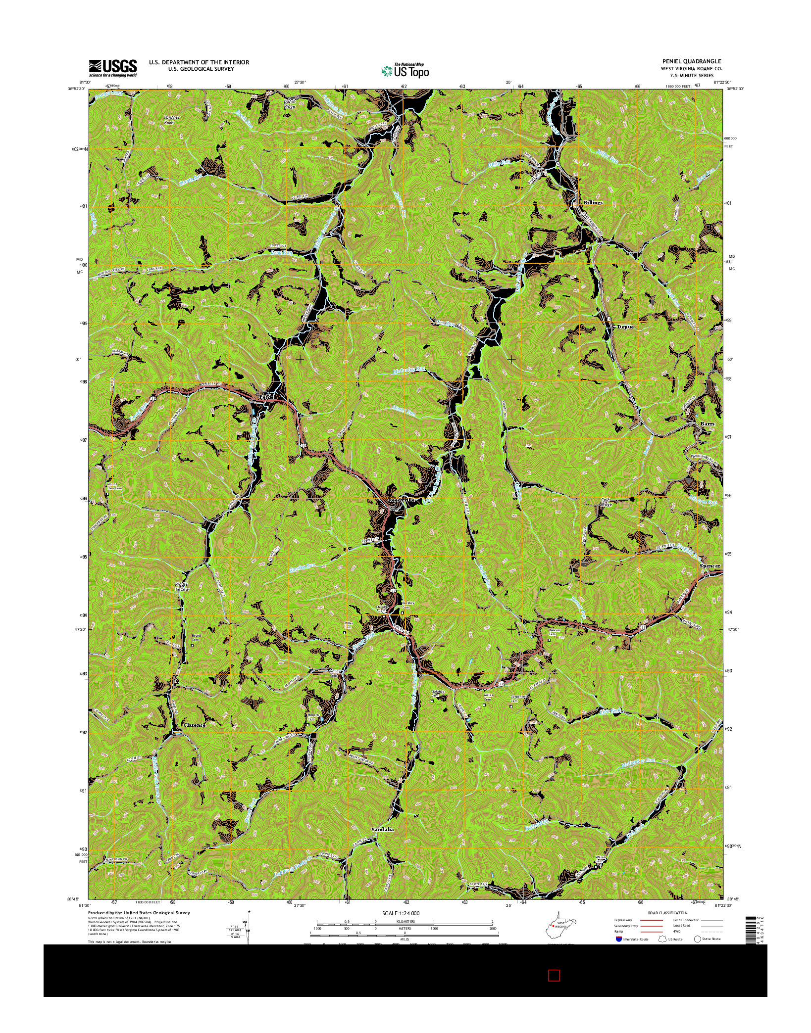 USGS US TOPO 7.5-MINUTE MAP FOR PENIEL, WV 2016