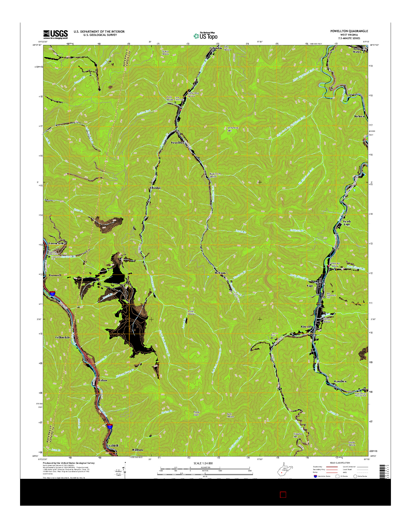 USGS US TOPO 7.5-MINUTE MAP FOR POWELLTON, WV 2016