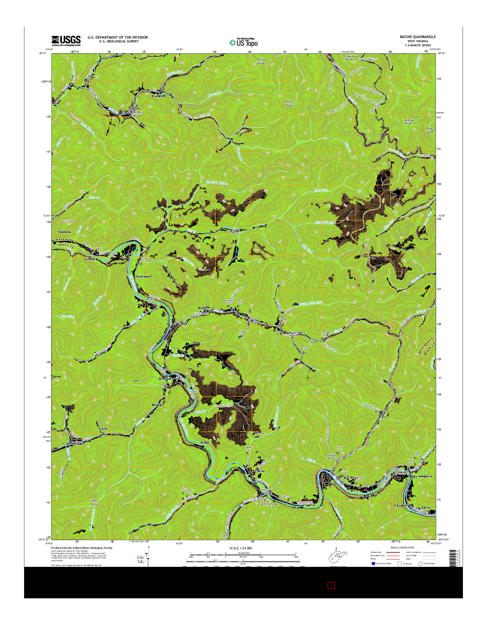 USGS US TOPO 7.5-MINUTE MAP FOR RACINE, WV 2016