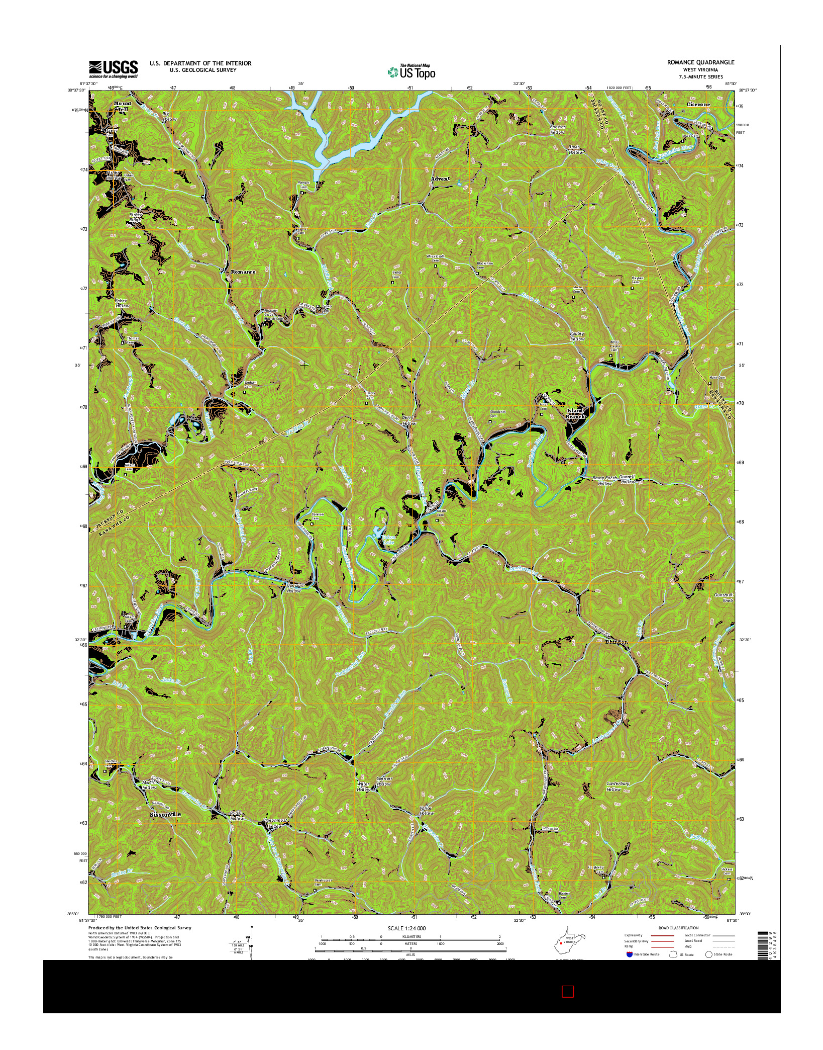 USGS US TOPO 7.5-MINUTE MAP FOR ROMANCE, WV 2016
