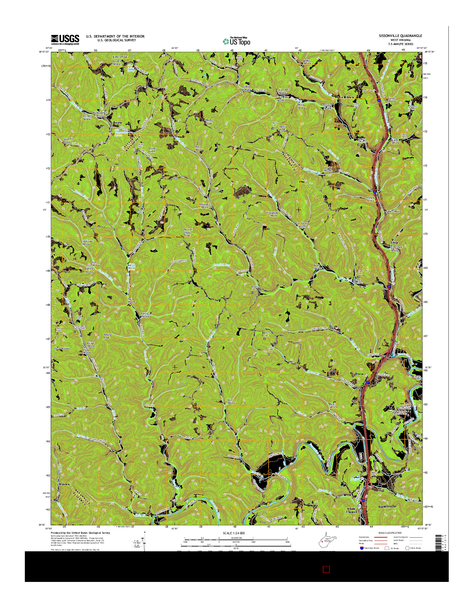 USGS US TOPO 7.5-MINUTE MAP FOR SISSONVILLE, WV 2016