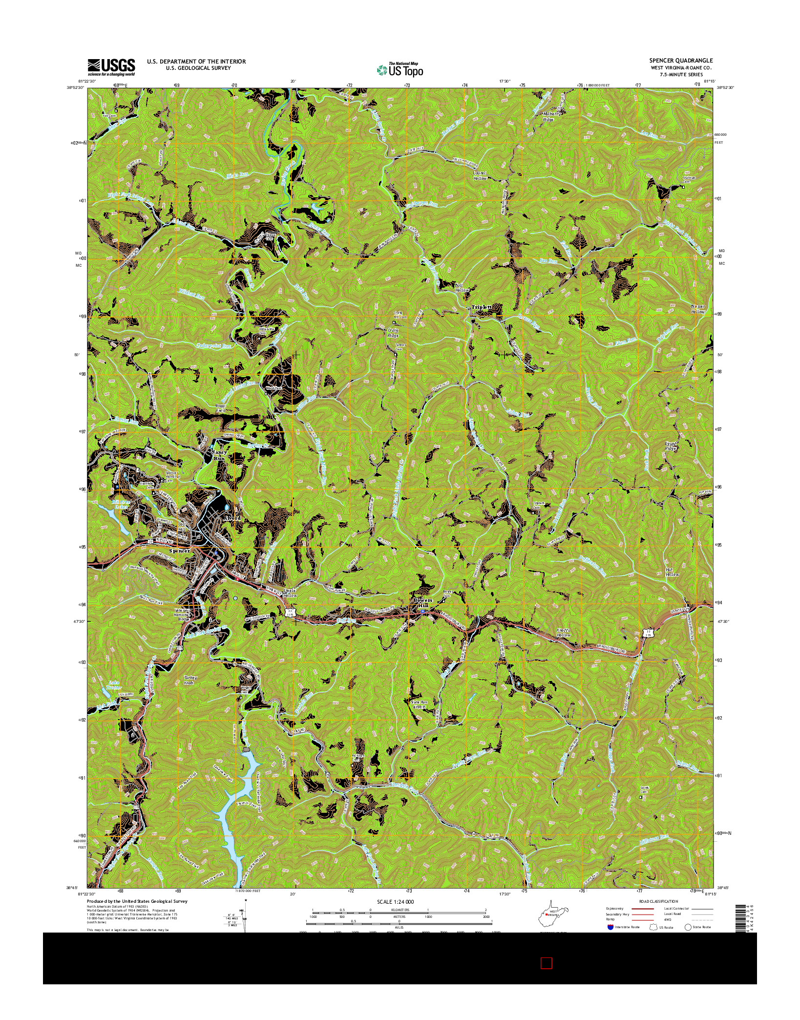 USGS US TOPO 7.5-MINUTE MAP FOR SPENCER, WV 2016