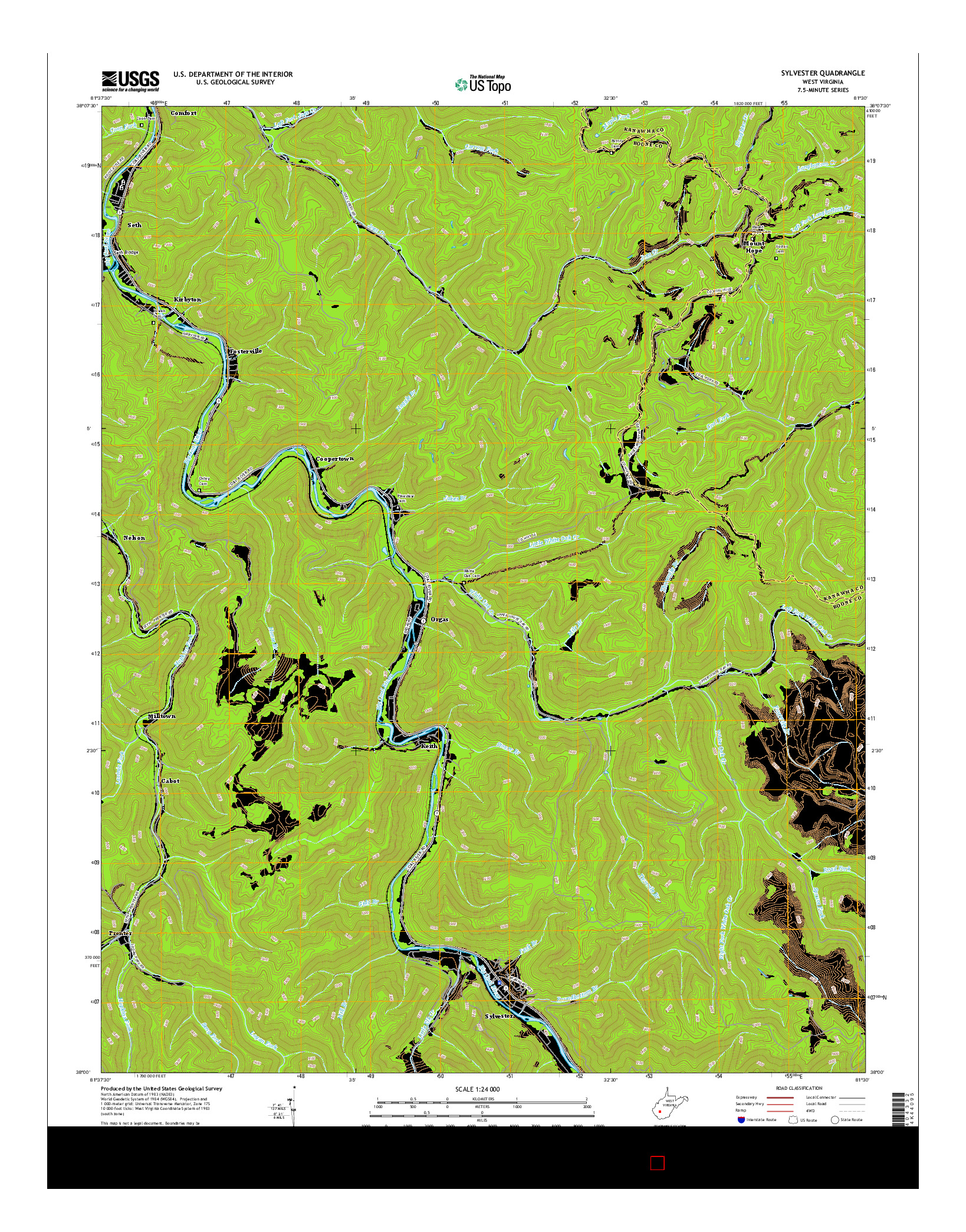 USGS US TOPO 7.5-MINUTE MAP FOR SYLVESTER, WV 2016