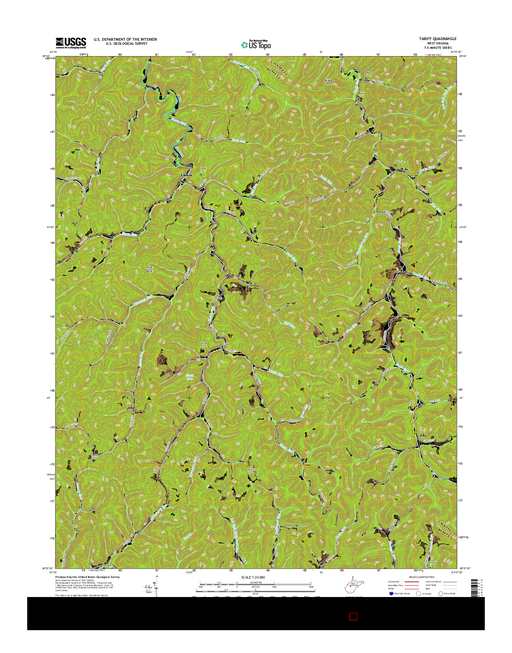 USGS US TOPO 7.5-MINUTE MAP FOR TARIFF, WV 2016