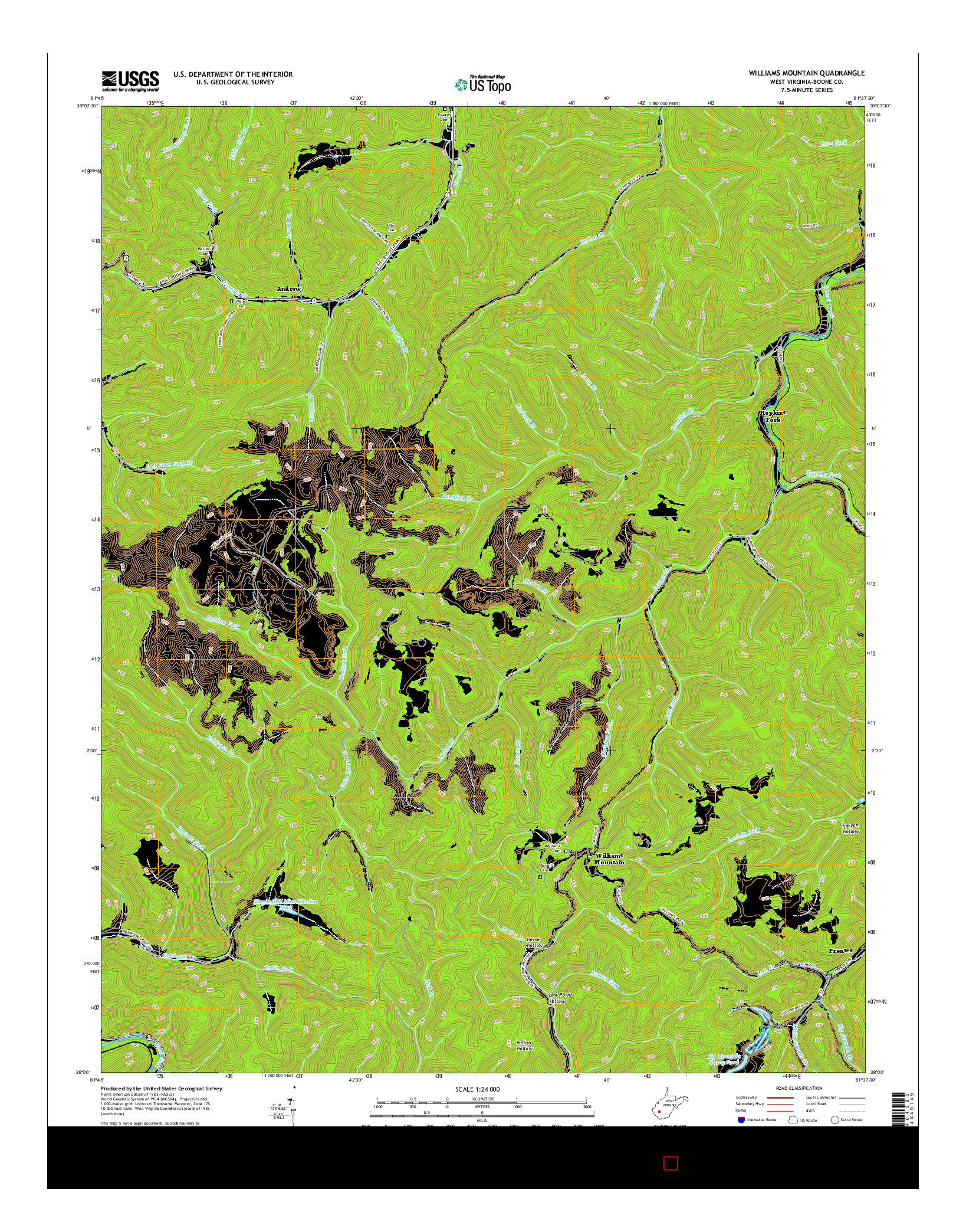 USGS US TOPO 7.5-MINUTE MAP FOR WILLIAMS MOUNTAIN, WV 2016