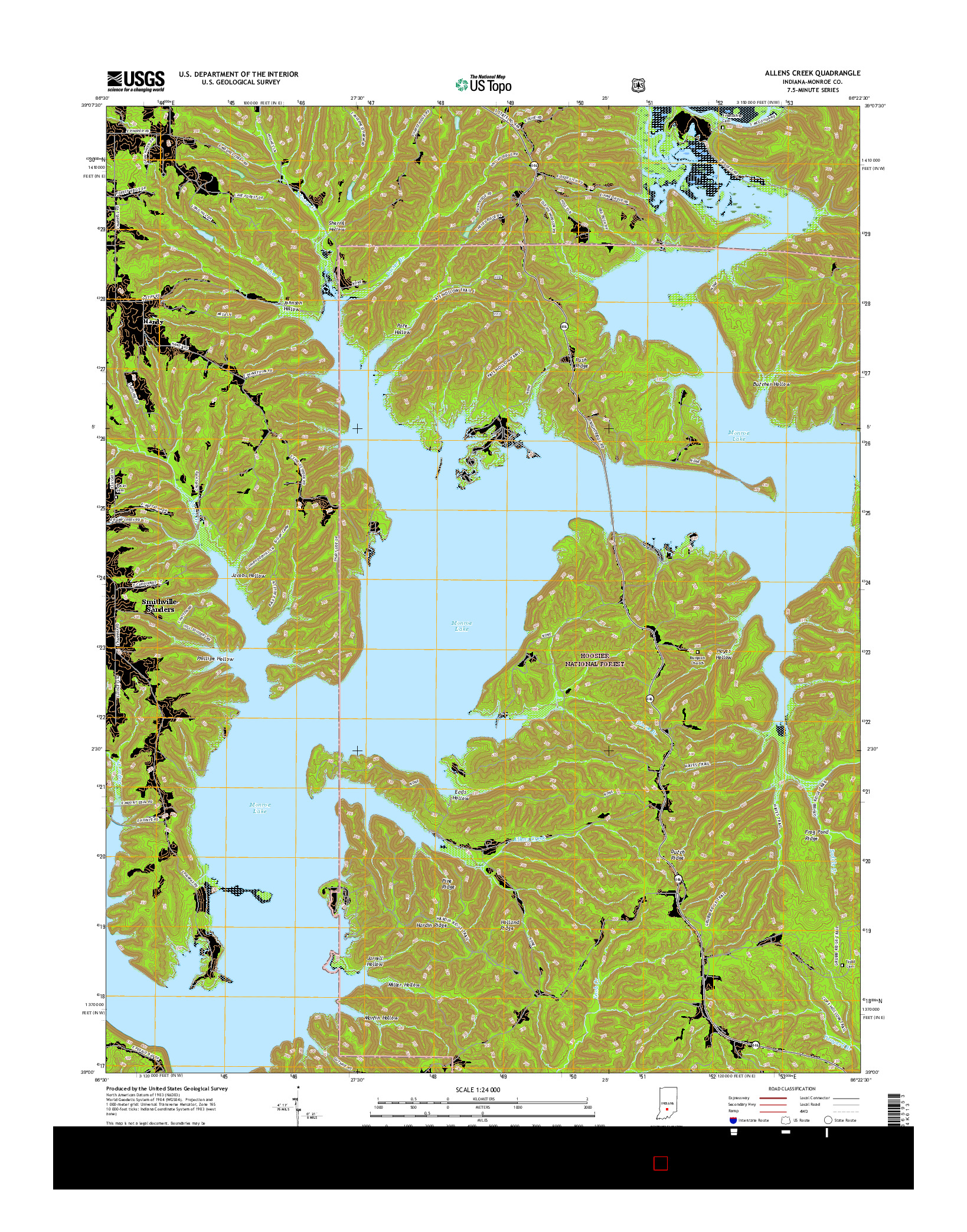 USGS US TOPO 7.5-MINUTE MAP FOR ALLENS CREEK, IN 2016