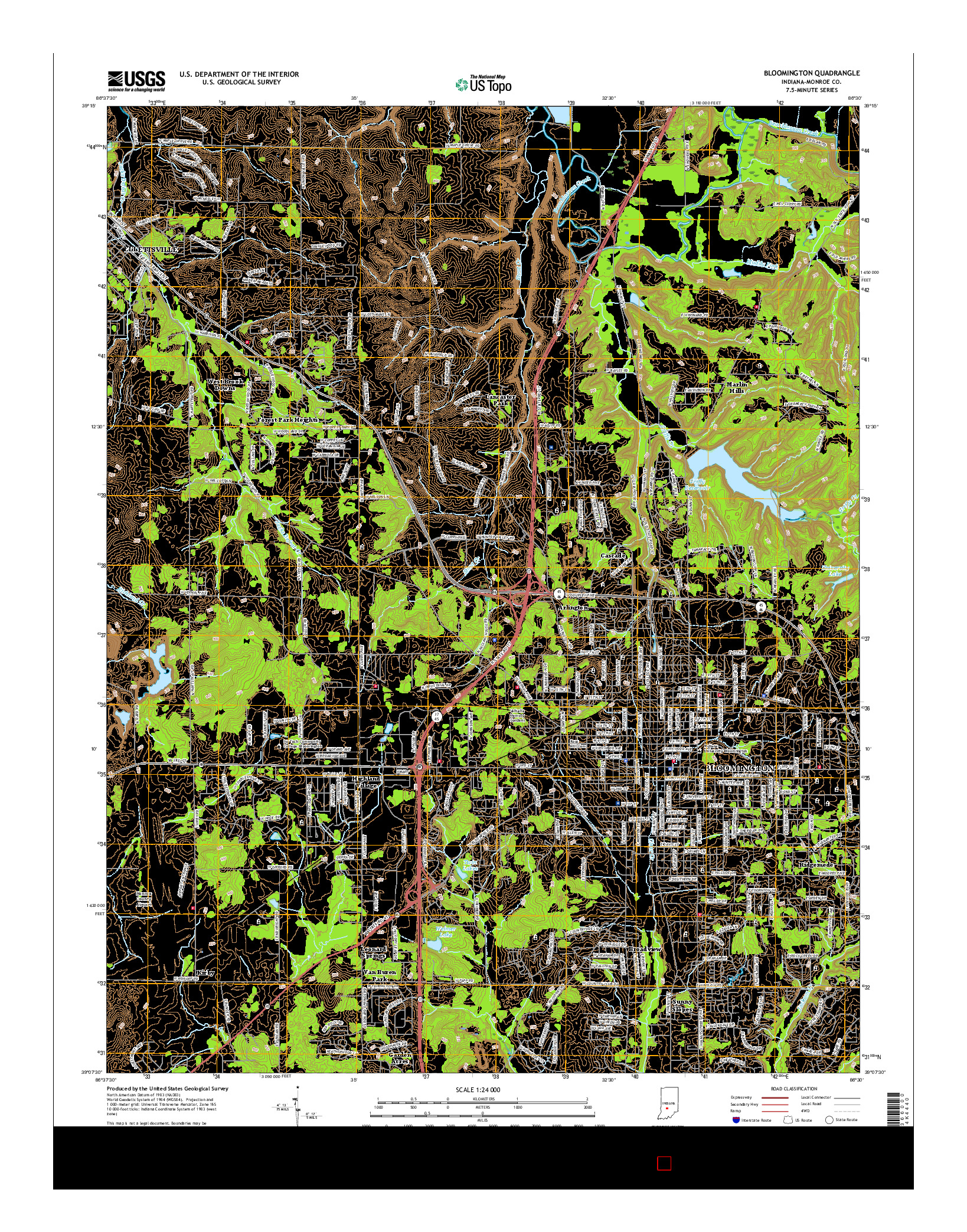 USGS US TOPO 7.5-MINUTE MAP FOR BLOOMINGTON, IN 2016