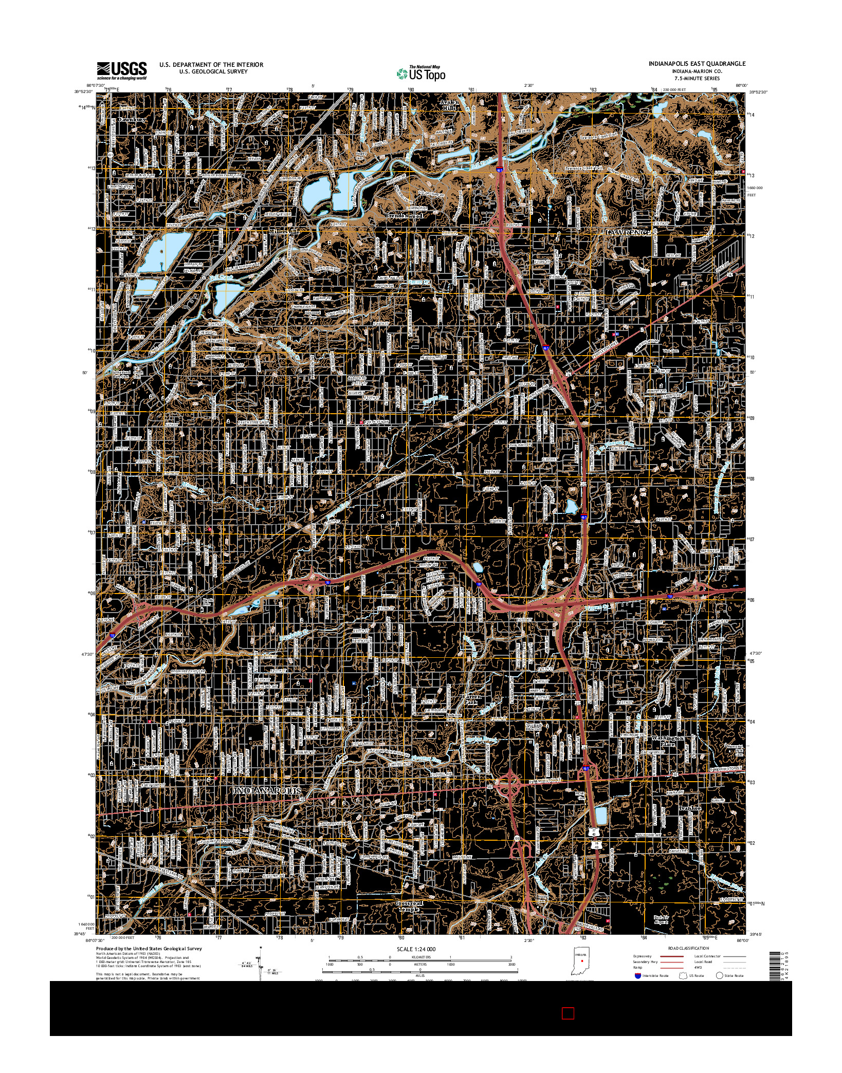 USGS US TOPO 7.5-MINUTE MAP FOR INDIANAPOLIS EAST, IN 2016