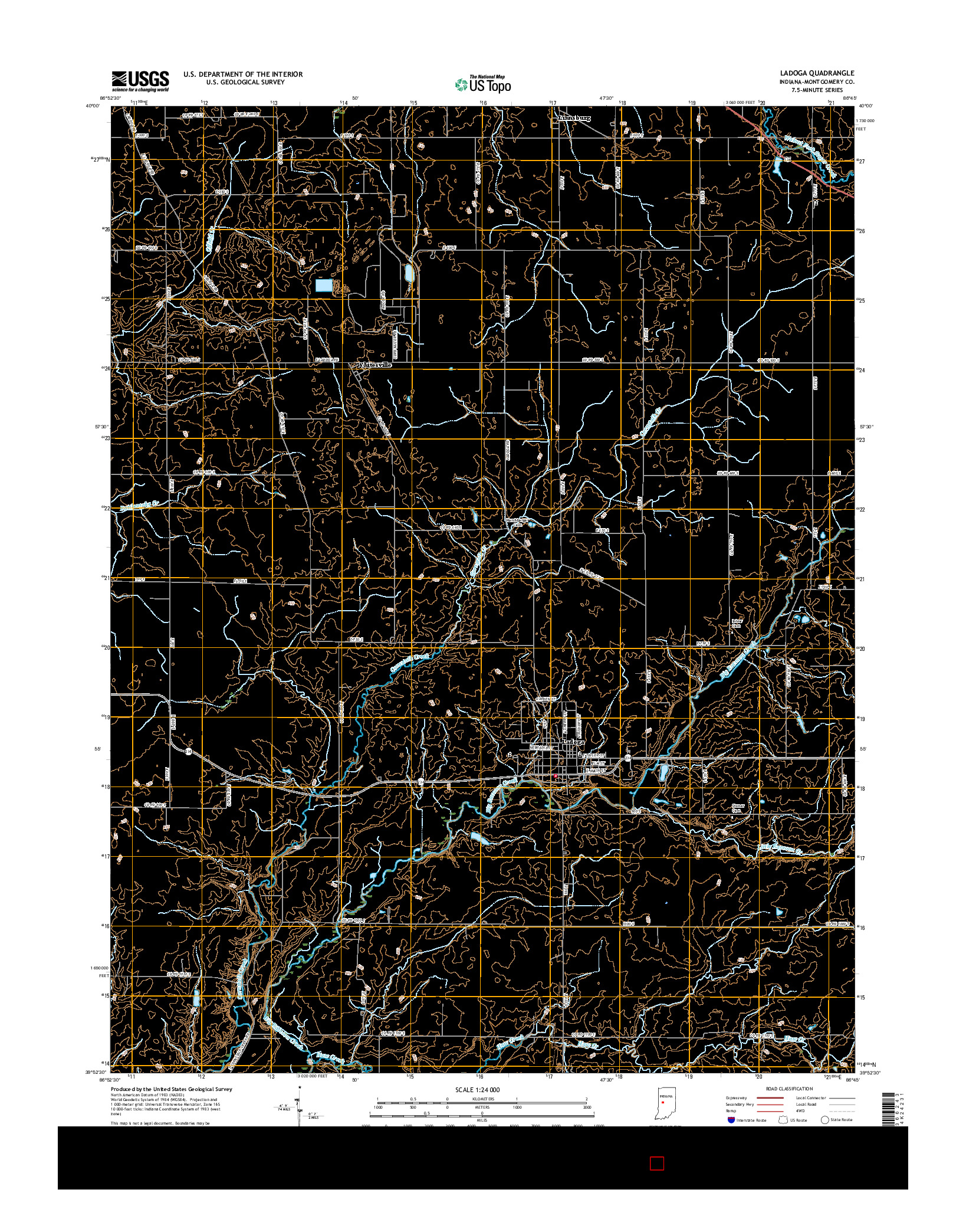 USGS US TOPO 7.5-MINUTE MAP FOR LADOGA, IN 2016