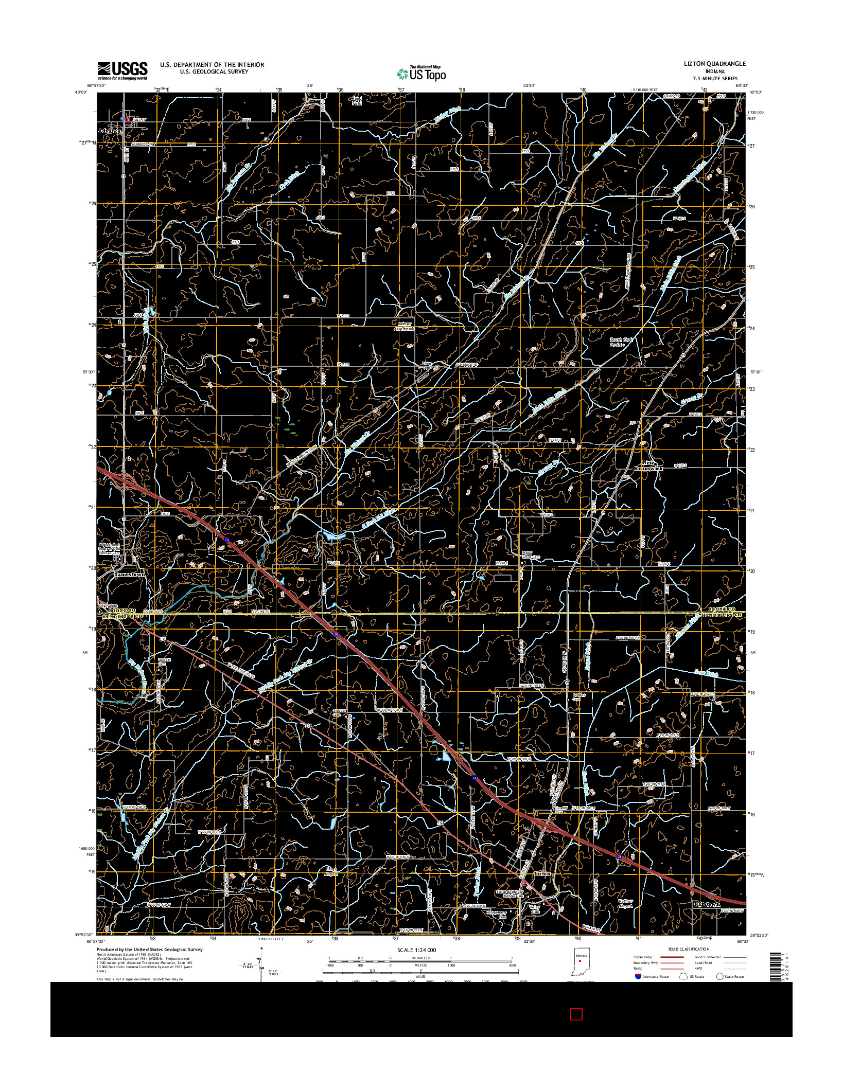 USGS US TOPO 7.5-MINUTE MAP FOR LIZTON, IN 2016