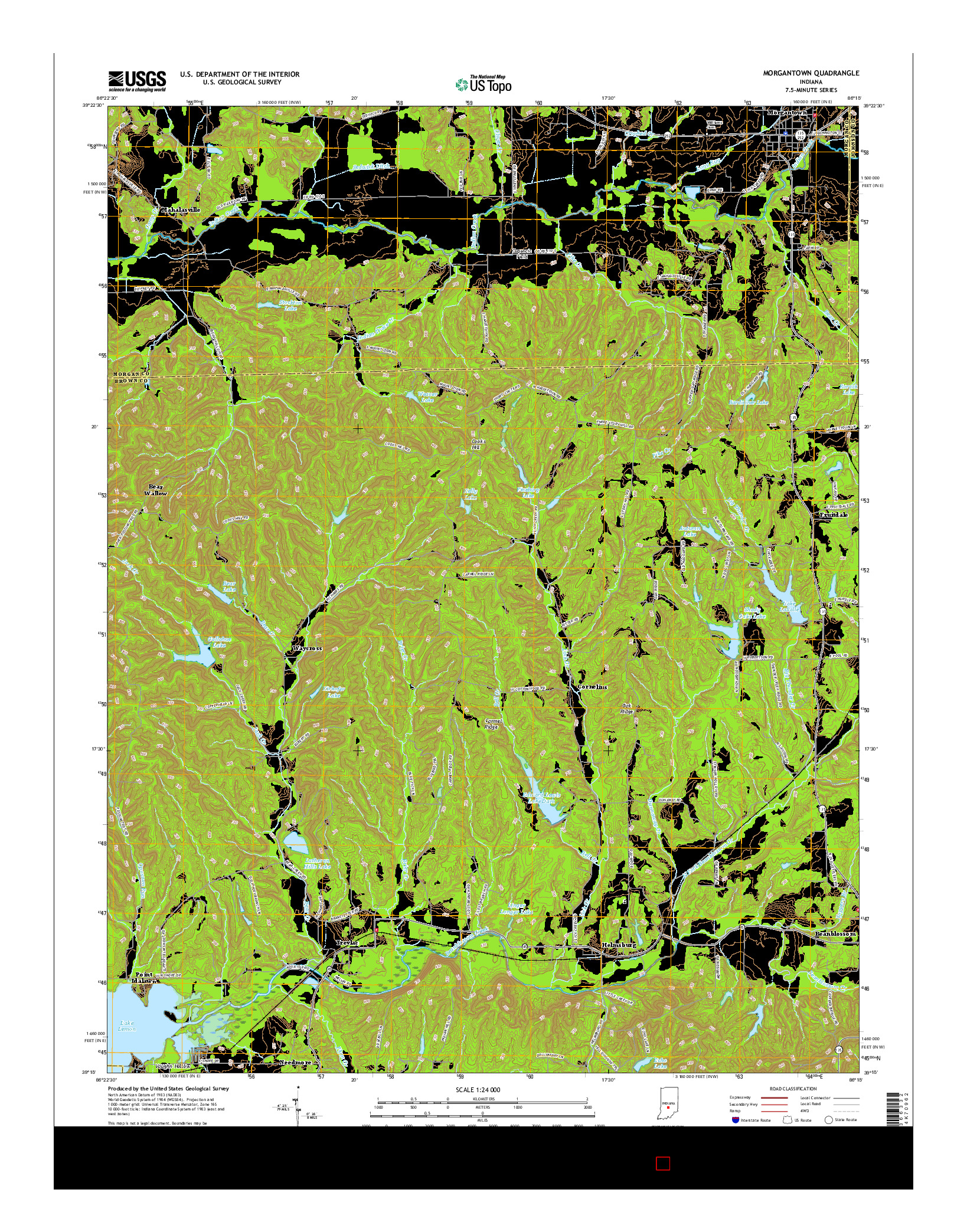 USGS US TOPO 7.5-MINUTE MAP FOR MORGANTOWN, IN 2016