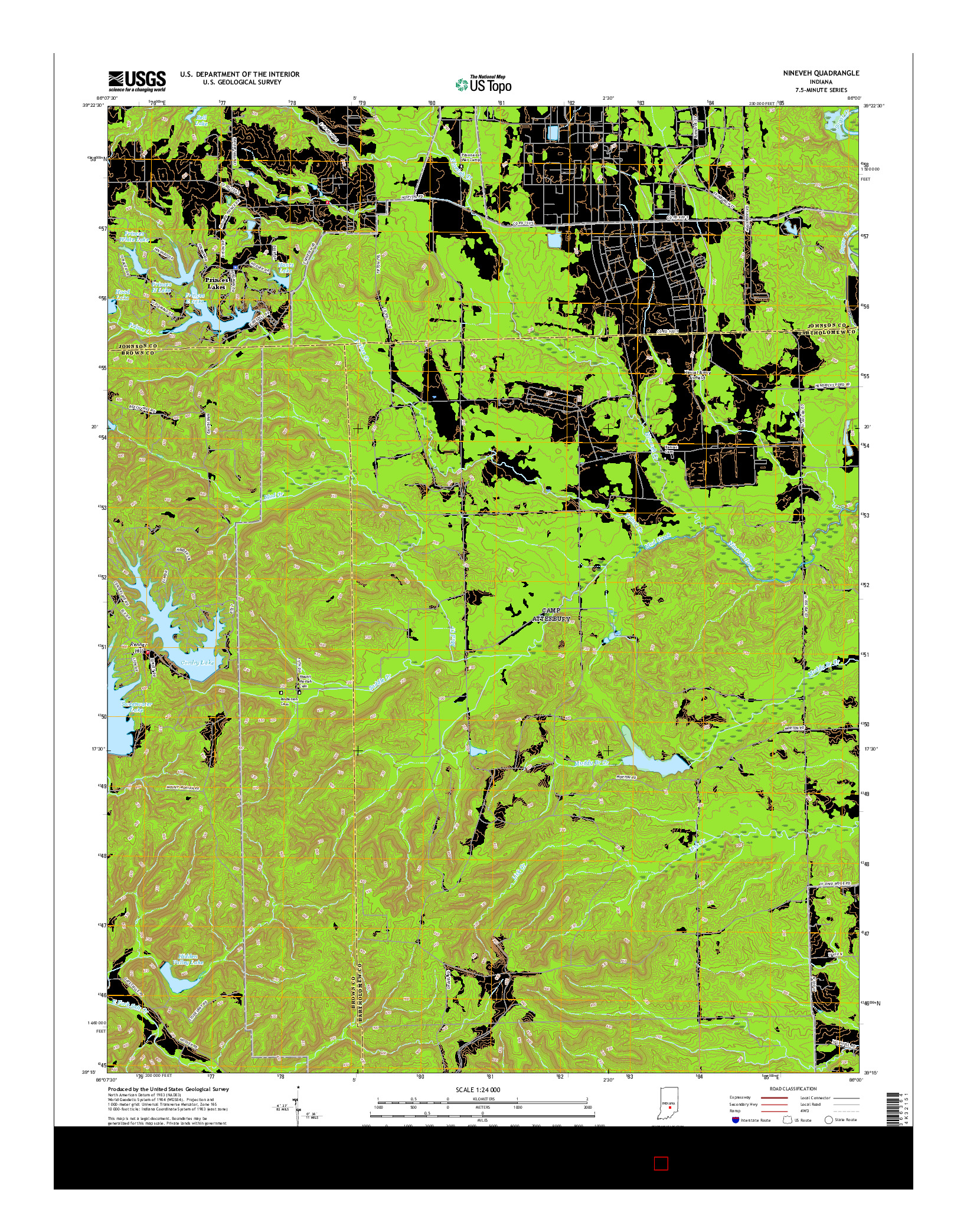 USGS US TOPO 7.5-MINUTE MAP FOR NINEVEH, IN 2016