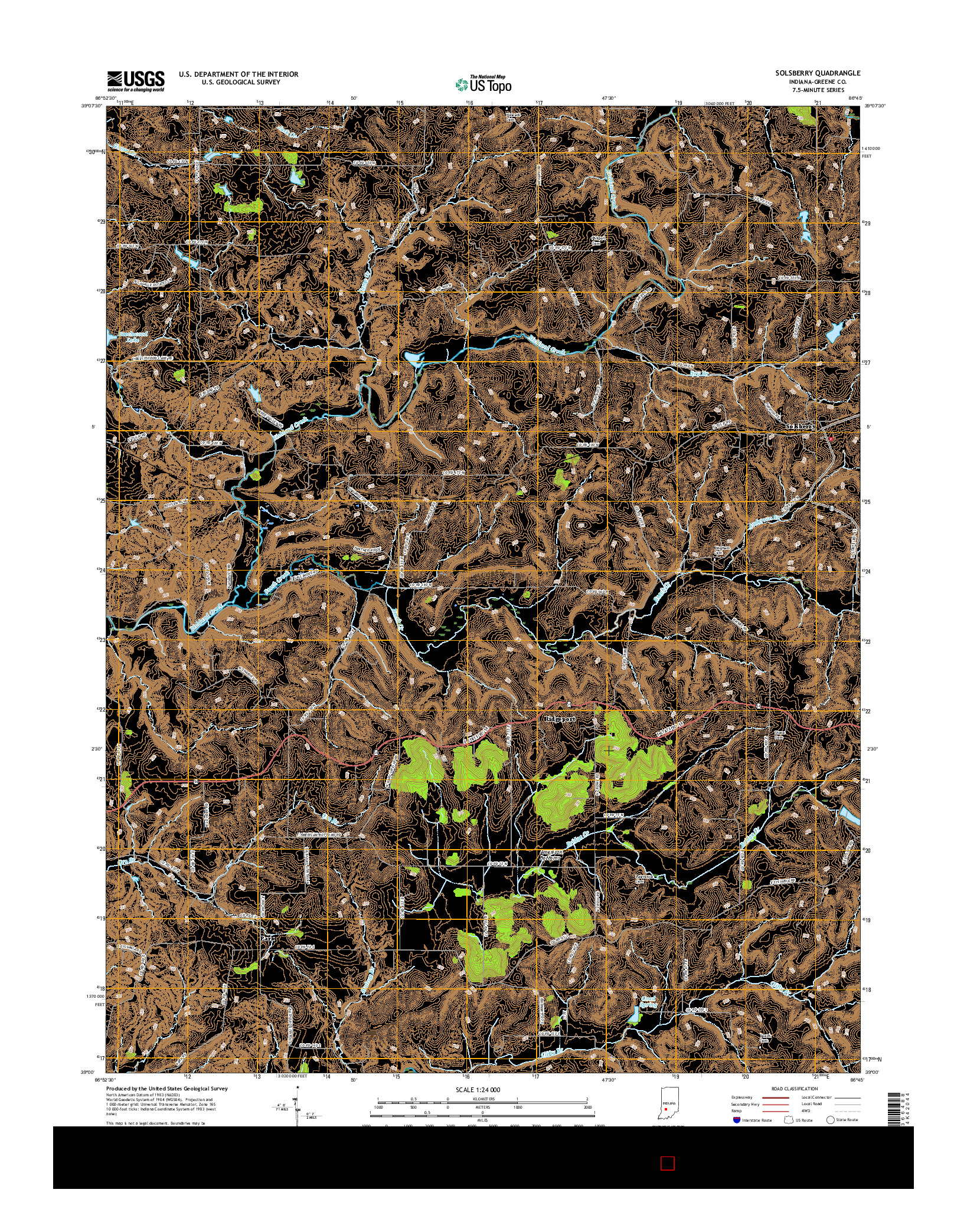 USGS US TOPO 7.5-MINUTE MAP FOR SOLSBERRY, IN 2016