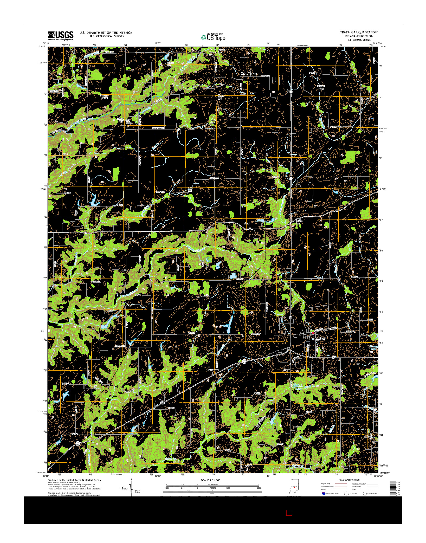 USGS US TOPO 7.5-MINUTE MAP FOR TRAFALGAR, IN 2016