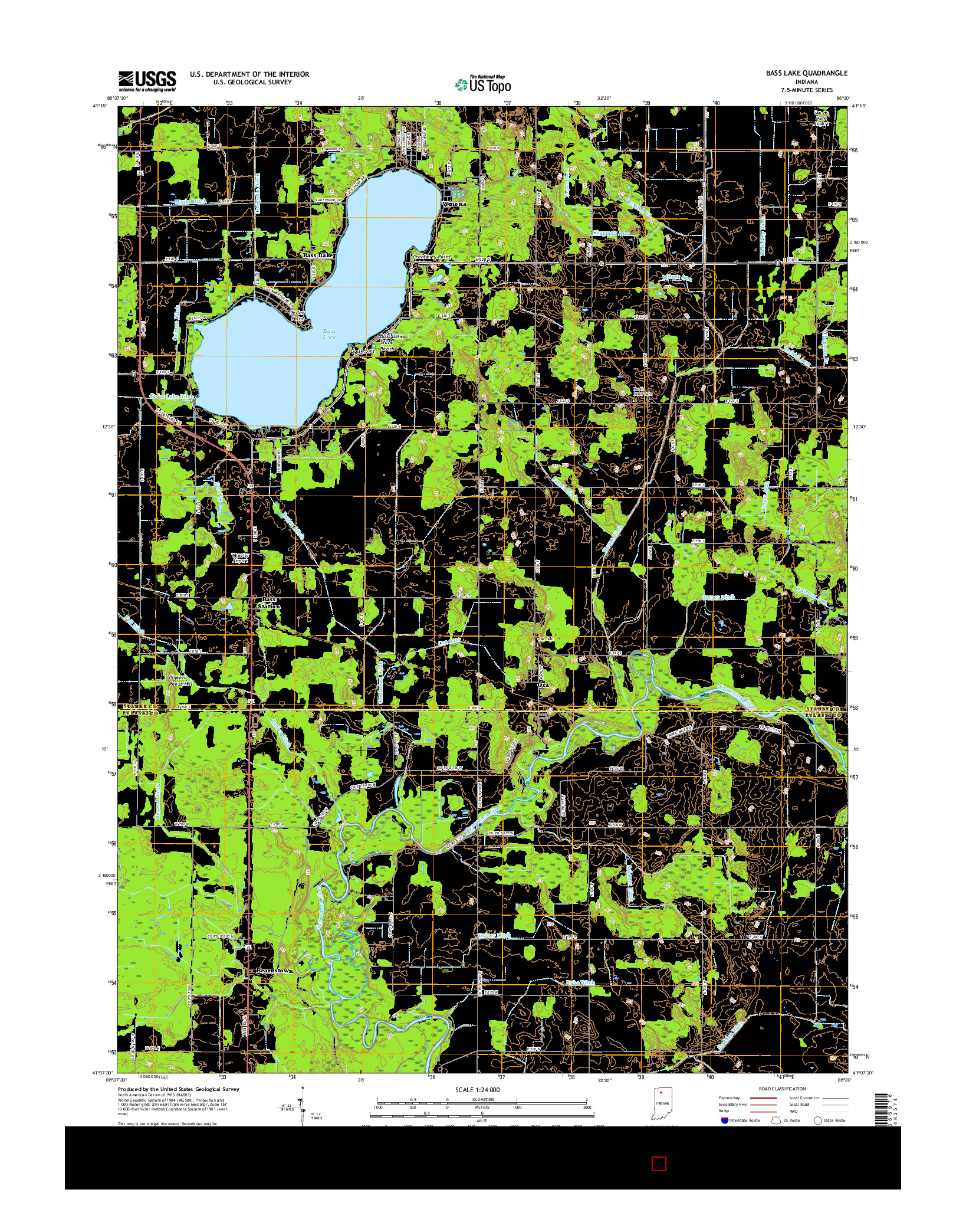 USGS US TOPO 7.5-MINUTE MAP FOR BASS LAKE, IN 2016