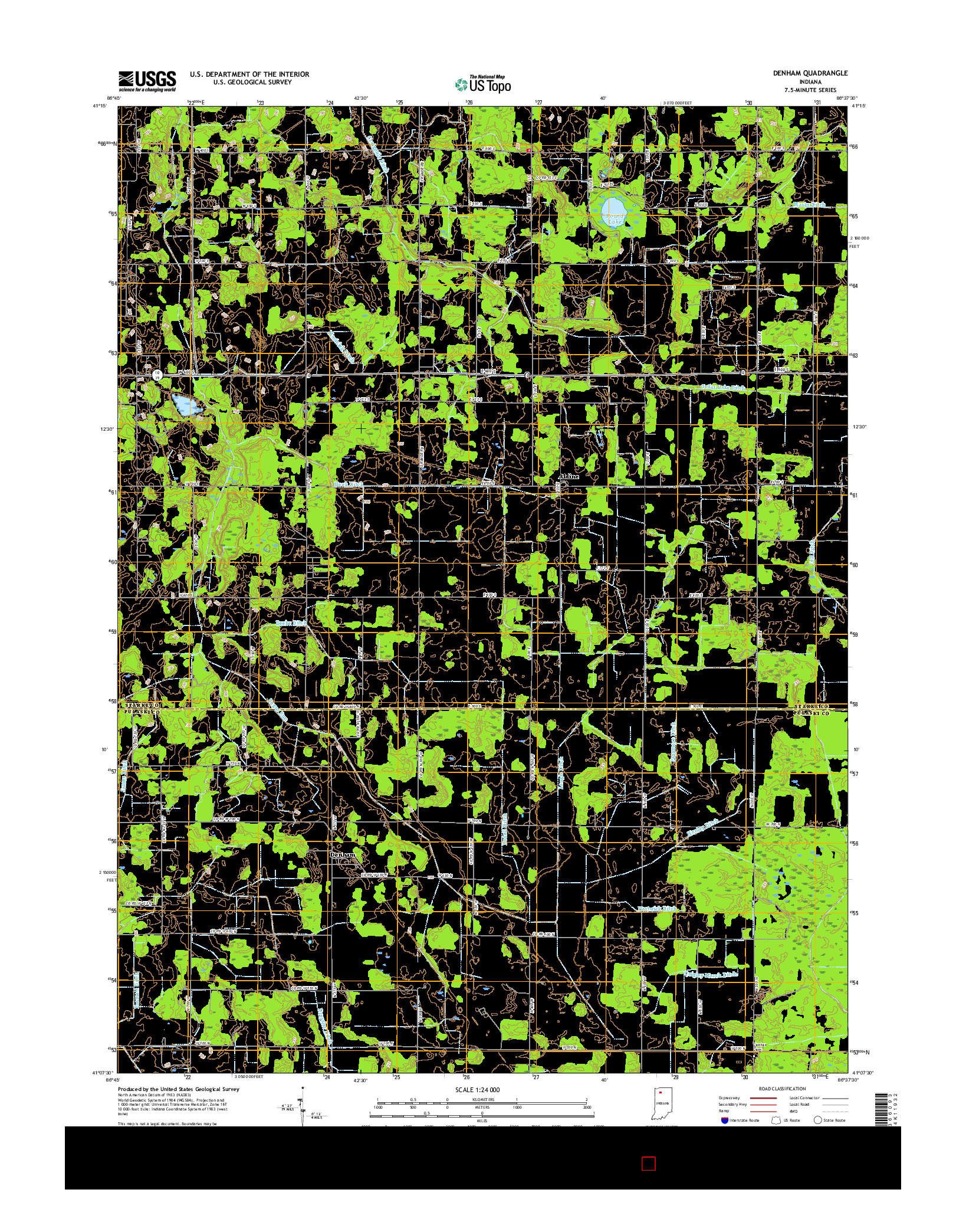 USGS US TOPO 7.5-MINUTE MAP FOR DENHAM, IN 2016