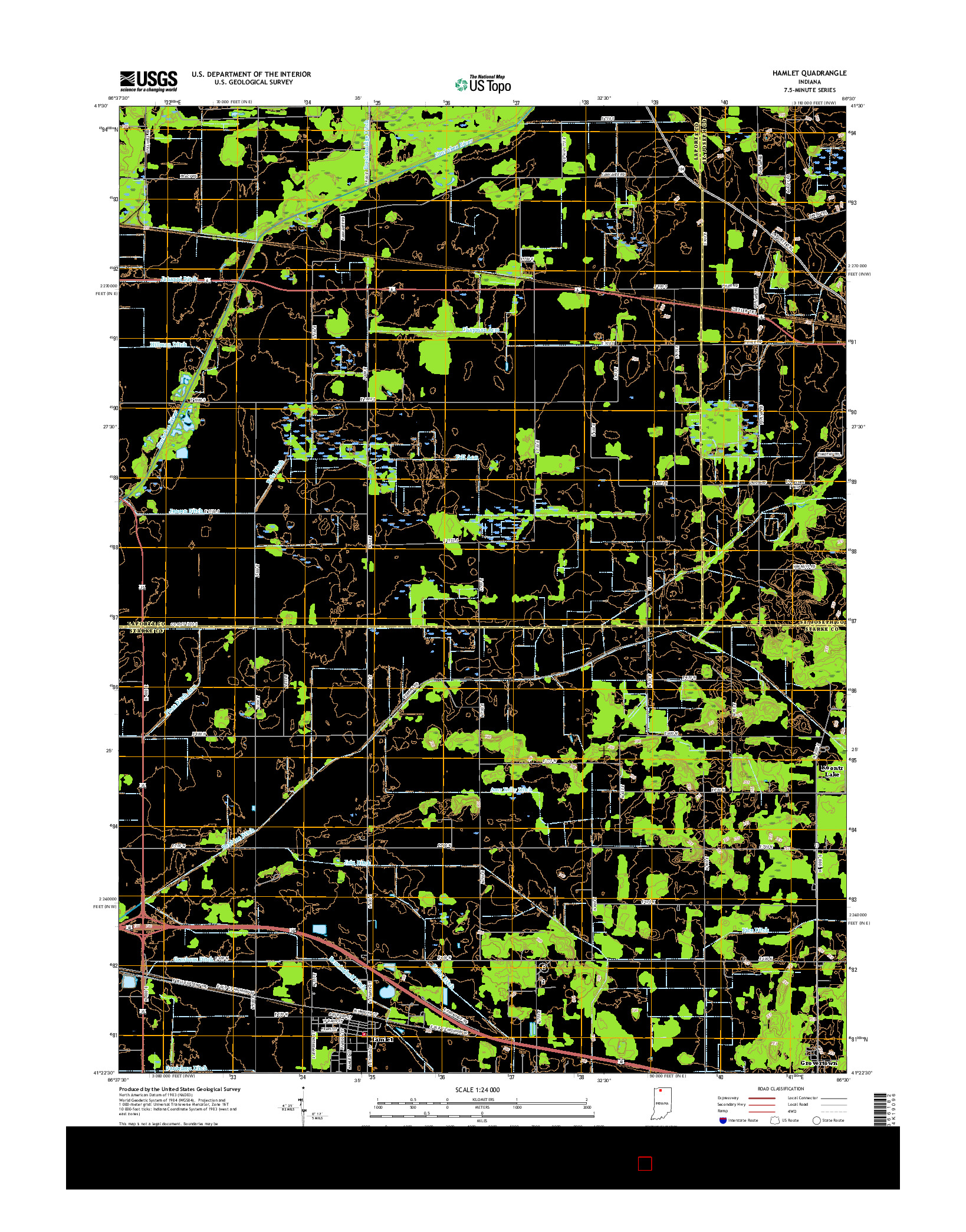 USGS US TOPO 7.5-MINUTE MAP FOR HAMLET, IN 2016